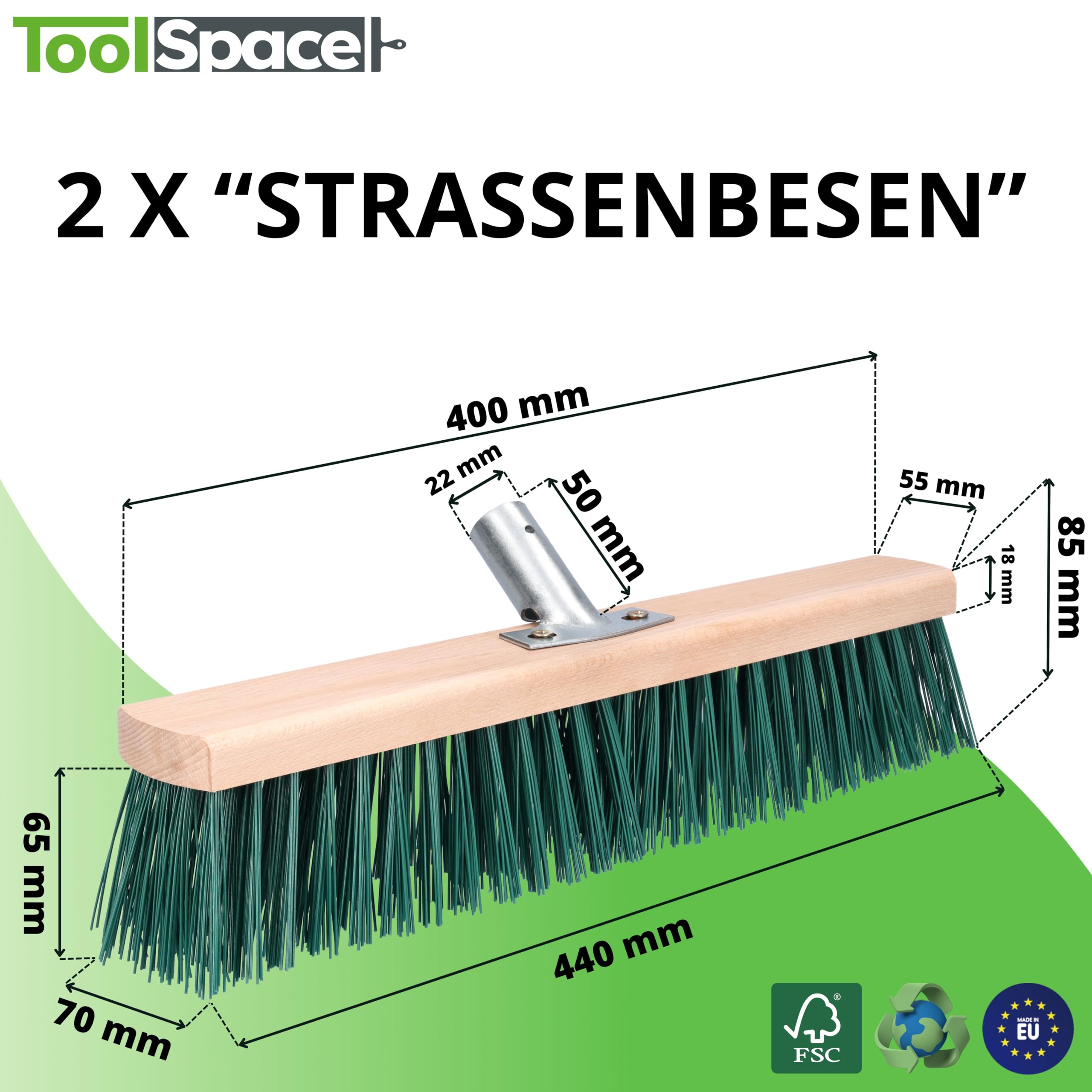 ToolSpace Spazzola per la pulizia stradale e pavimentazione, scopa stradale 40 cm, per uso esterno, scopa da giardino