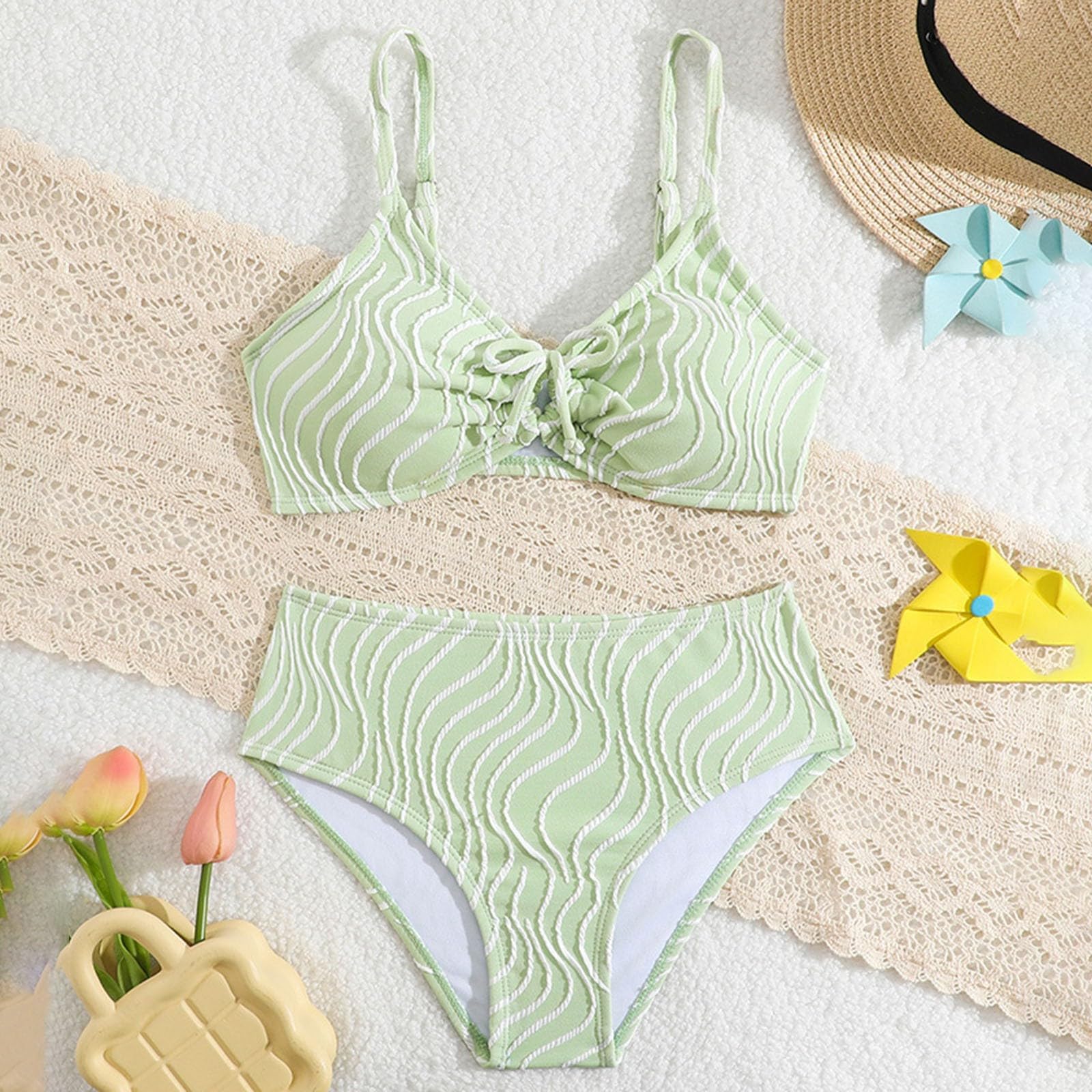 Traje de baño infantil bonito traje de baño para niñas en verano con estampado cruzado y estampado floral