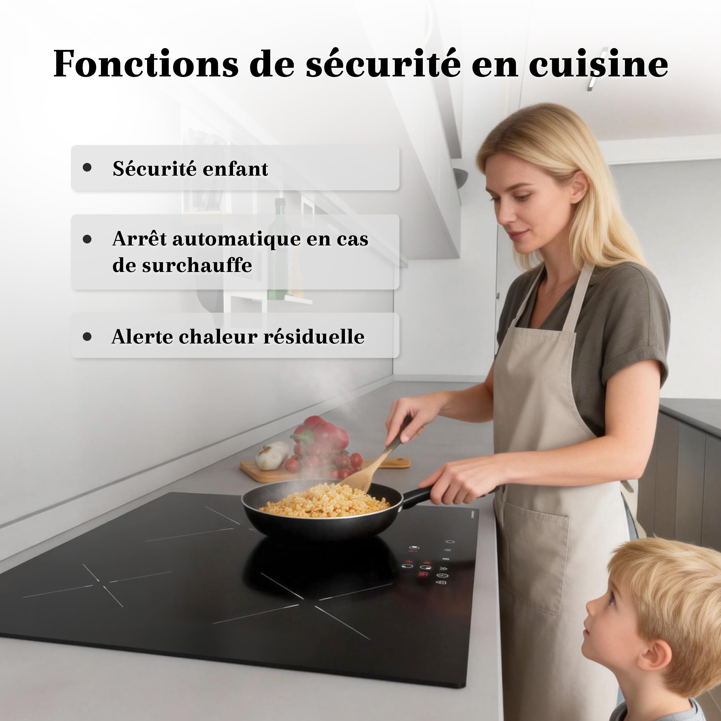 FIREGAS Plaque à Induction 3 Foyers Encastrable 7400W, Commande Tactile, Booster, Minuterie, Sécurité Enfant, Raccordement Électrique Fixe - 5