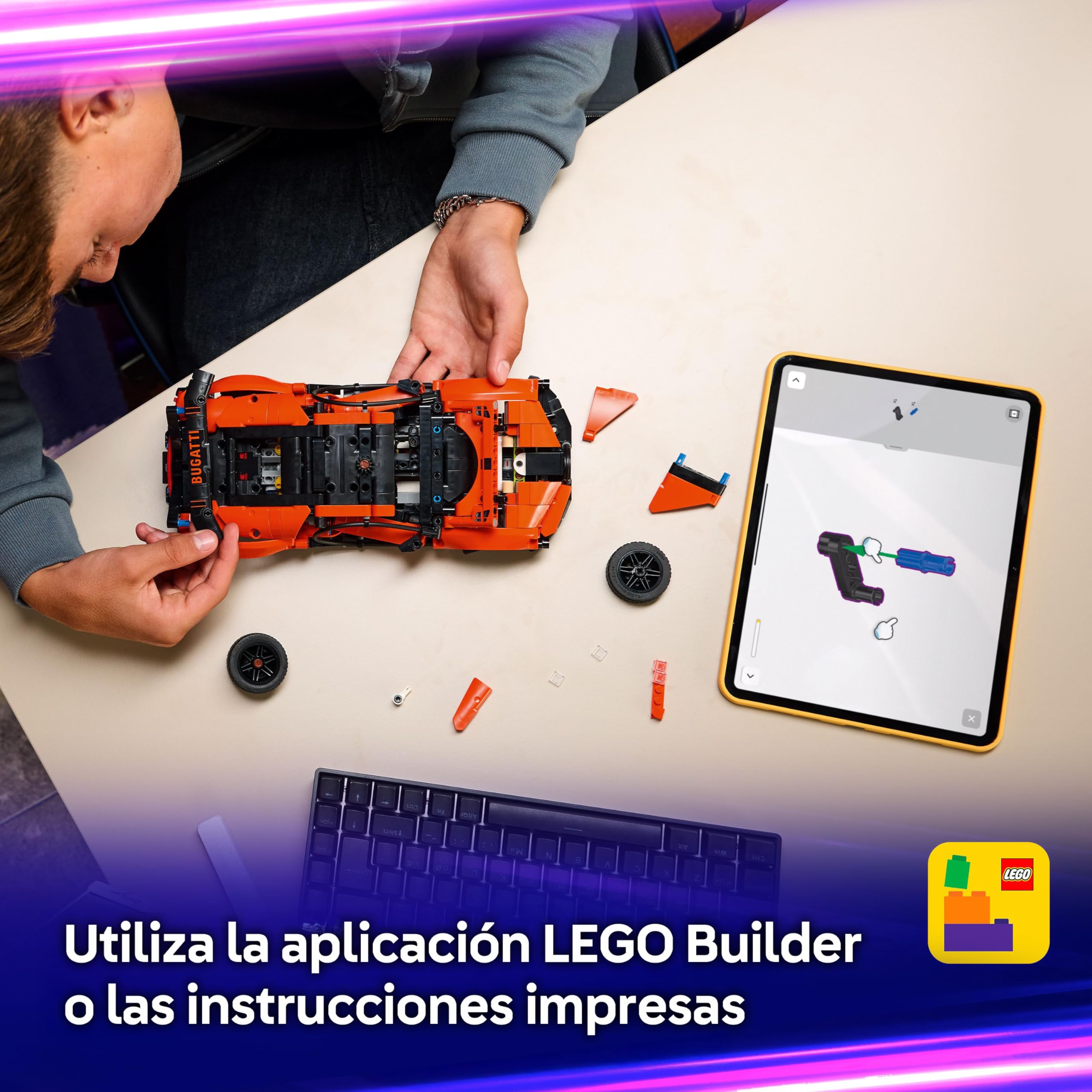 LEGO Technic Hipercoche Bugatti Chiron Pur Sport - Maqueta de Coche de Carreras de Juguete con Motor W16, Dirección y Puertas Que Se Abren - Regalo para Niños de 9+ Años y Fans del Motor - 42222