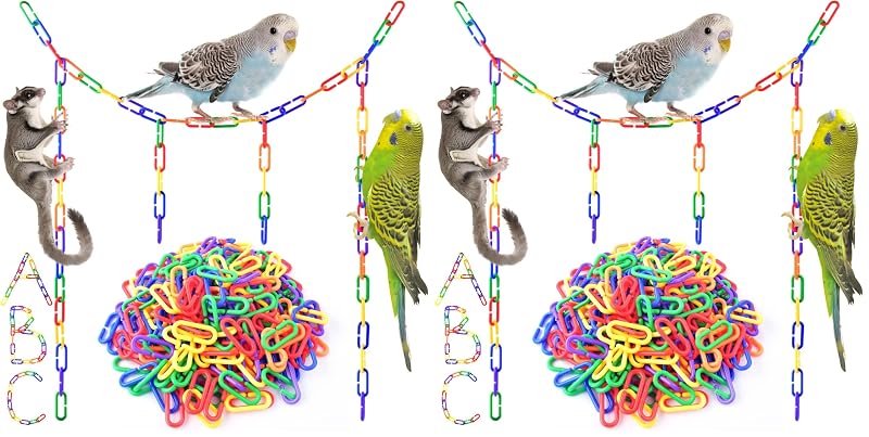 Correntes de Plástico para Aves e Pequenos Animais Bissap, Elos Coloridos para Brinquedos DIY, 250 Peças, Pacote com 2