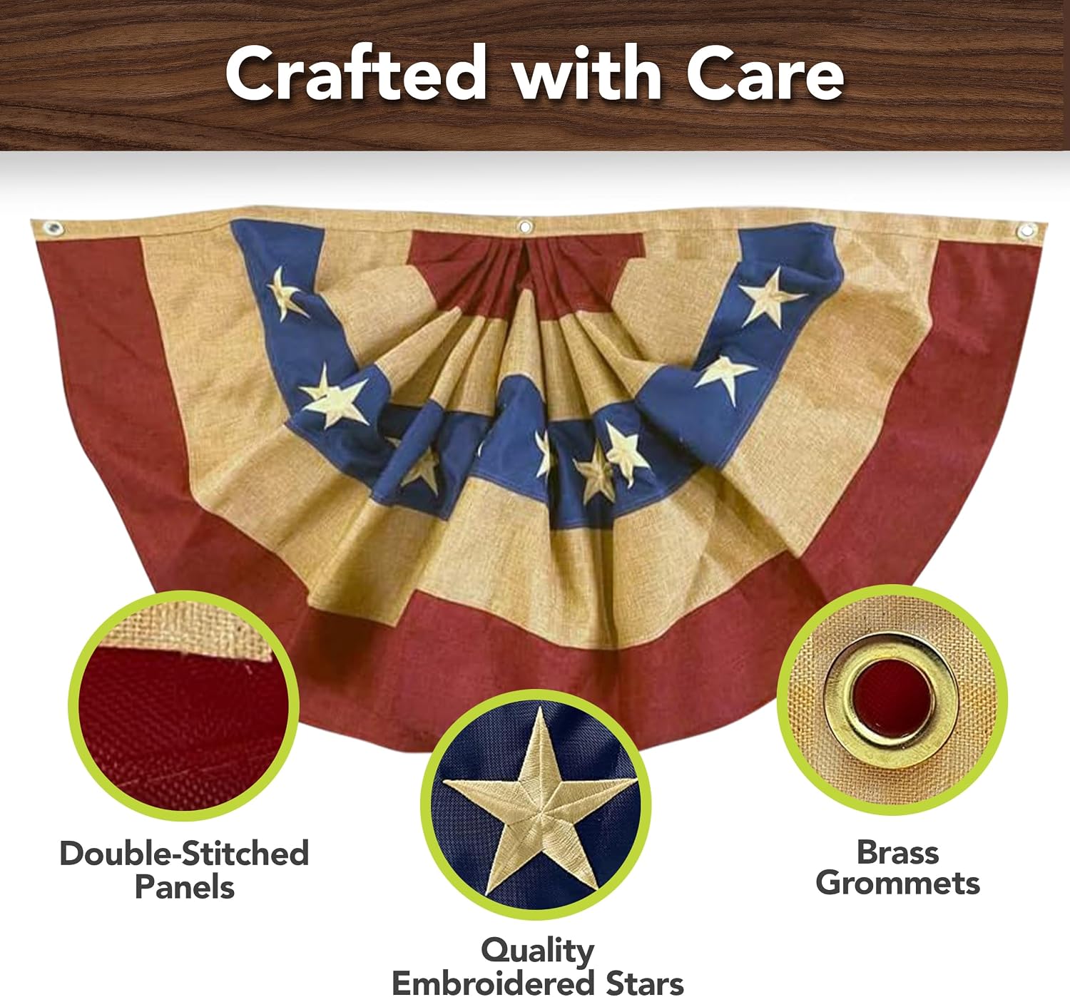 Burlap Patriotic Bunting USA 72"x36" (Set of 3) Pleated Banners w/Grommets