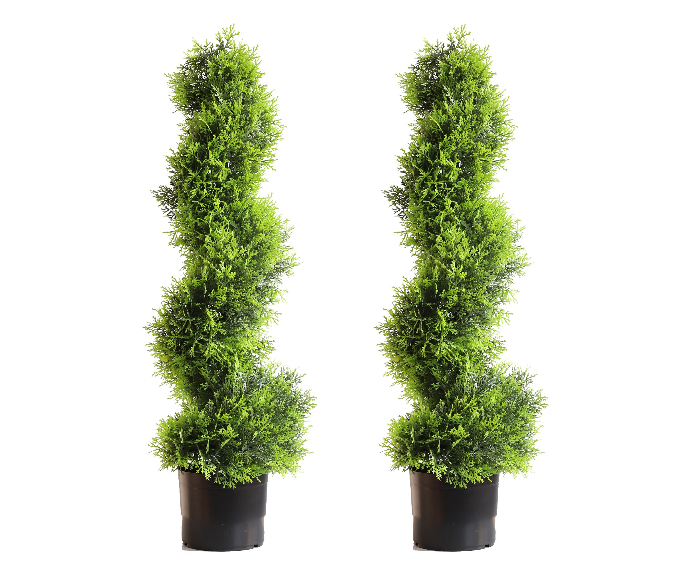 momoplantSpiral Topiary Artificial Cypress,Fake Trees for Outdoor and Indoor,2size,Front Door Plants,Topiary Trees Artificial Outdoor with Plastic Pot,Set of 2(35inch), Special Green Color