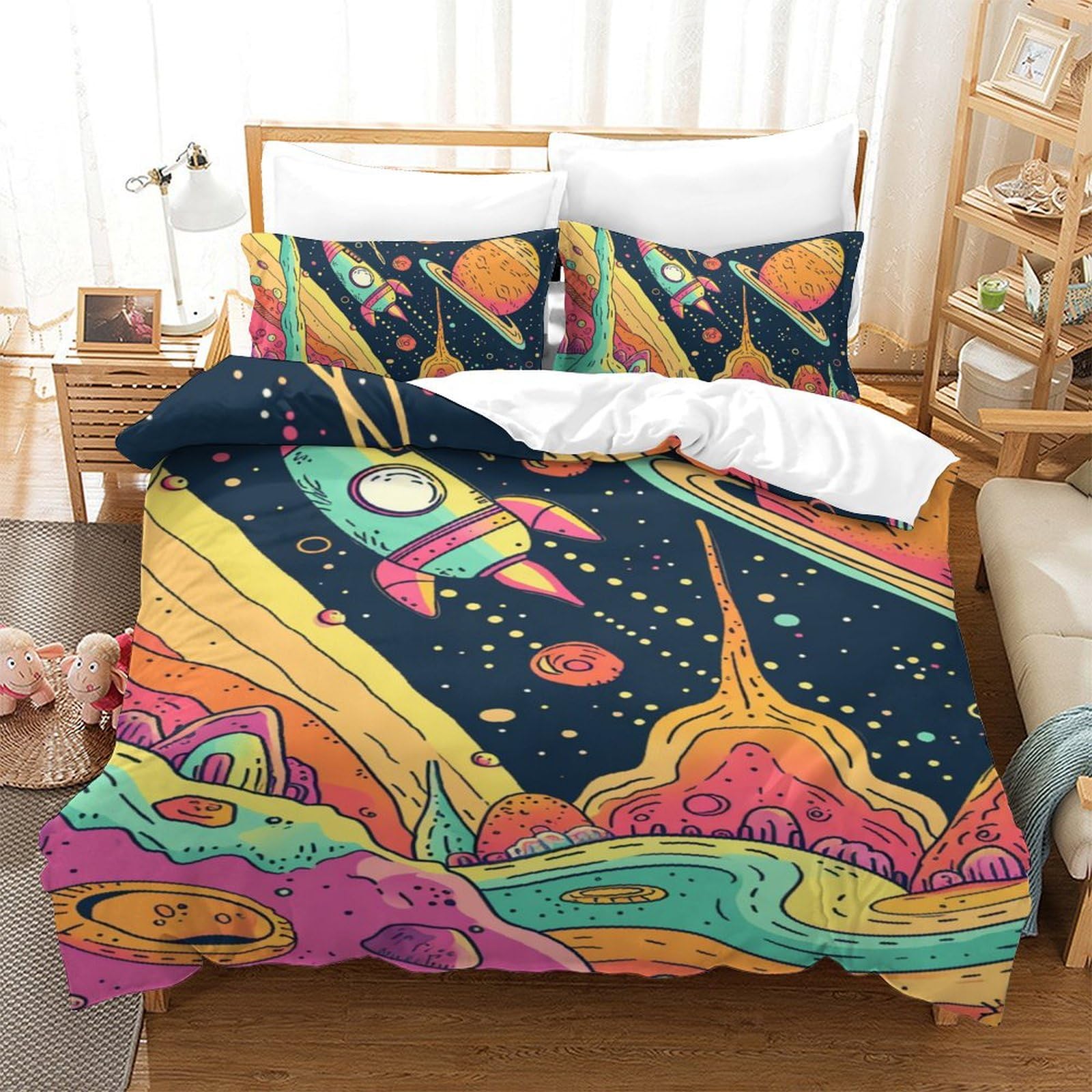 Parure de lit Galaxie 140x200 avec housse de couette 3D fermeture éclair et taie