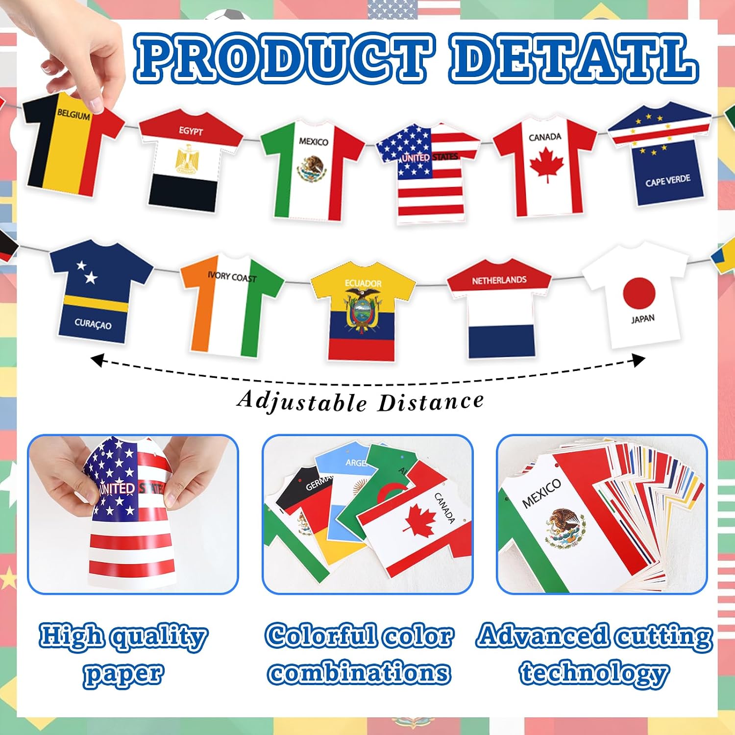 Soccer Flags Bunting Banner, World Flags Banner Decorations 48 Countries International Country Jersey String Flags & Handheld Flags World Soccer Decorations 2026 for Around the World Soccer Sports Themed Parties Events Celebrations Decoration
