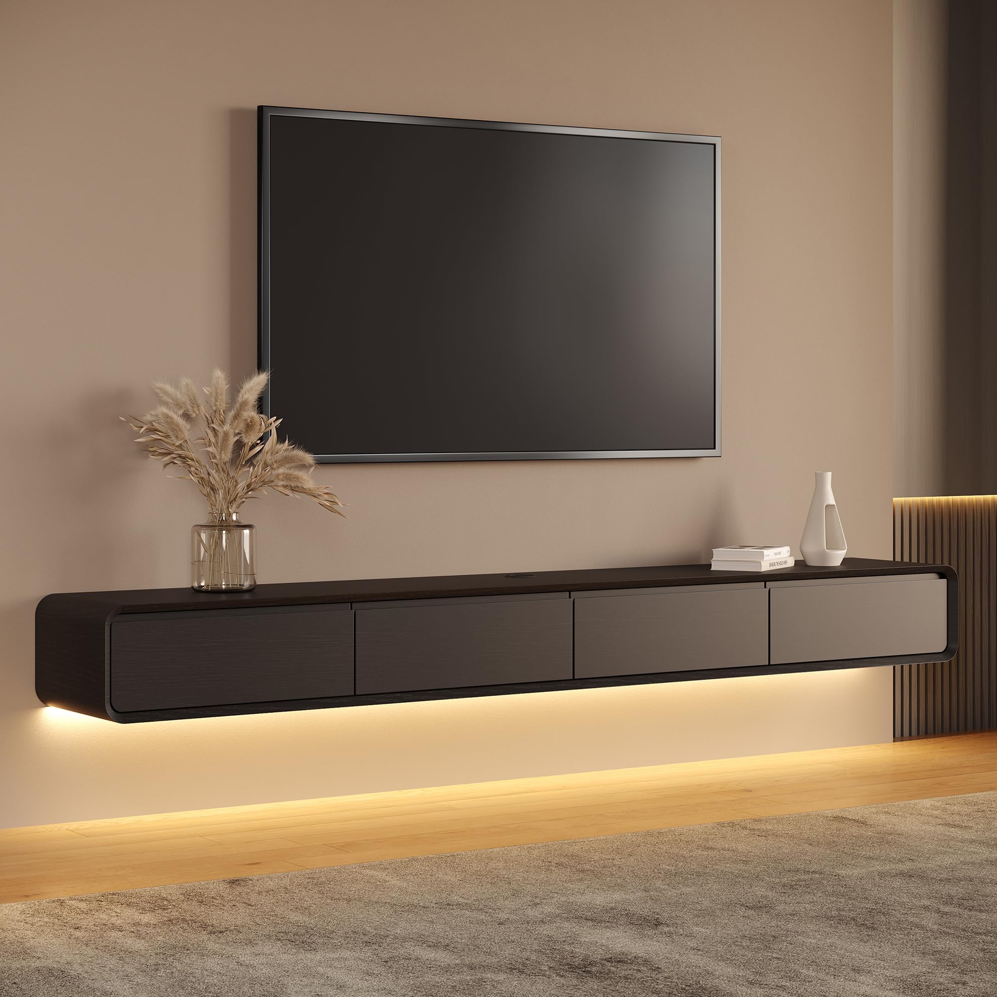 POVISON Fully-Assembled Minimalist Floating TV Stand with LED Lights