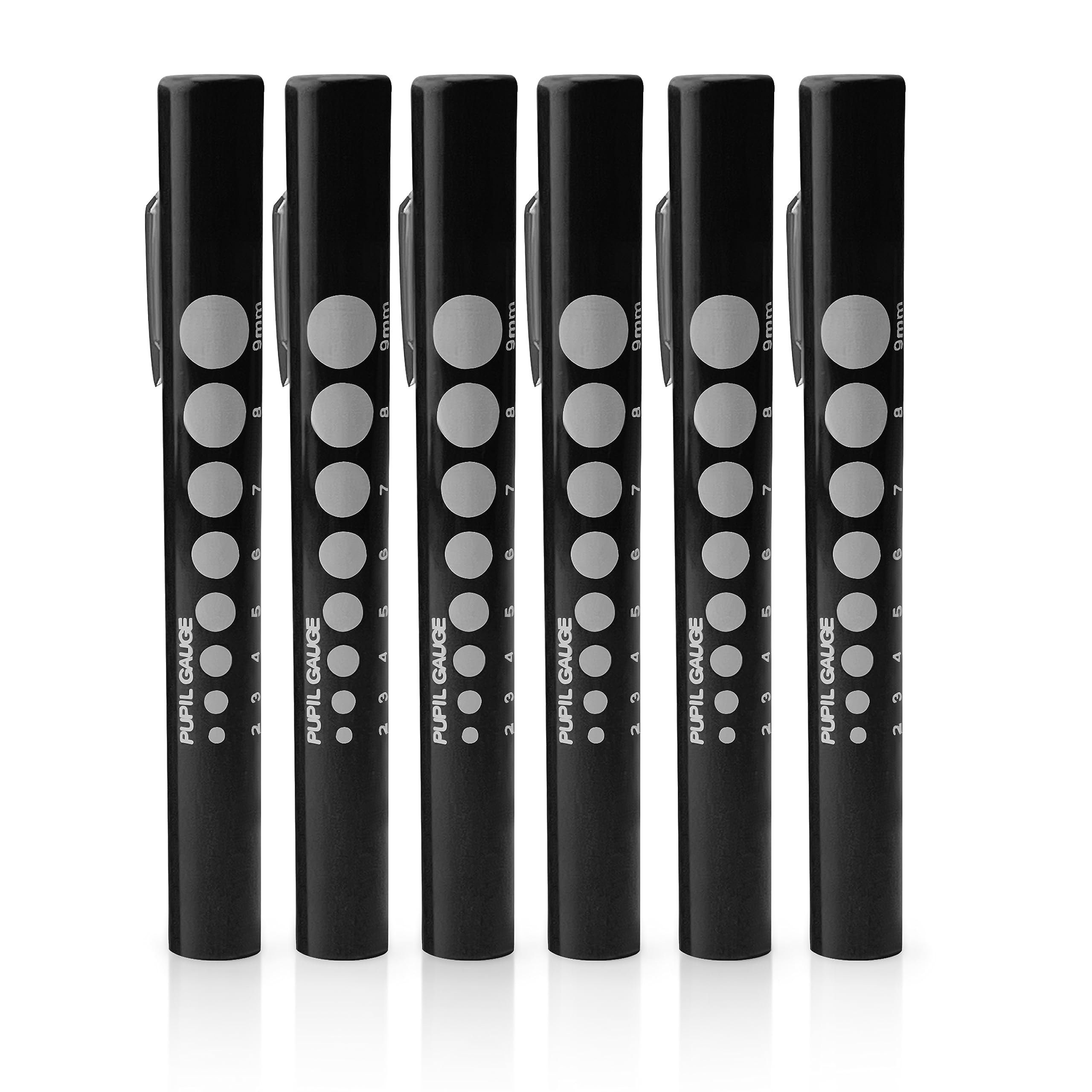 DEXSURPupil Gauge Penlight, Lightweight and Moulded Plastic Body, Clip-on Design, Disposable, Pack of 6 Pcs, Black