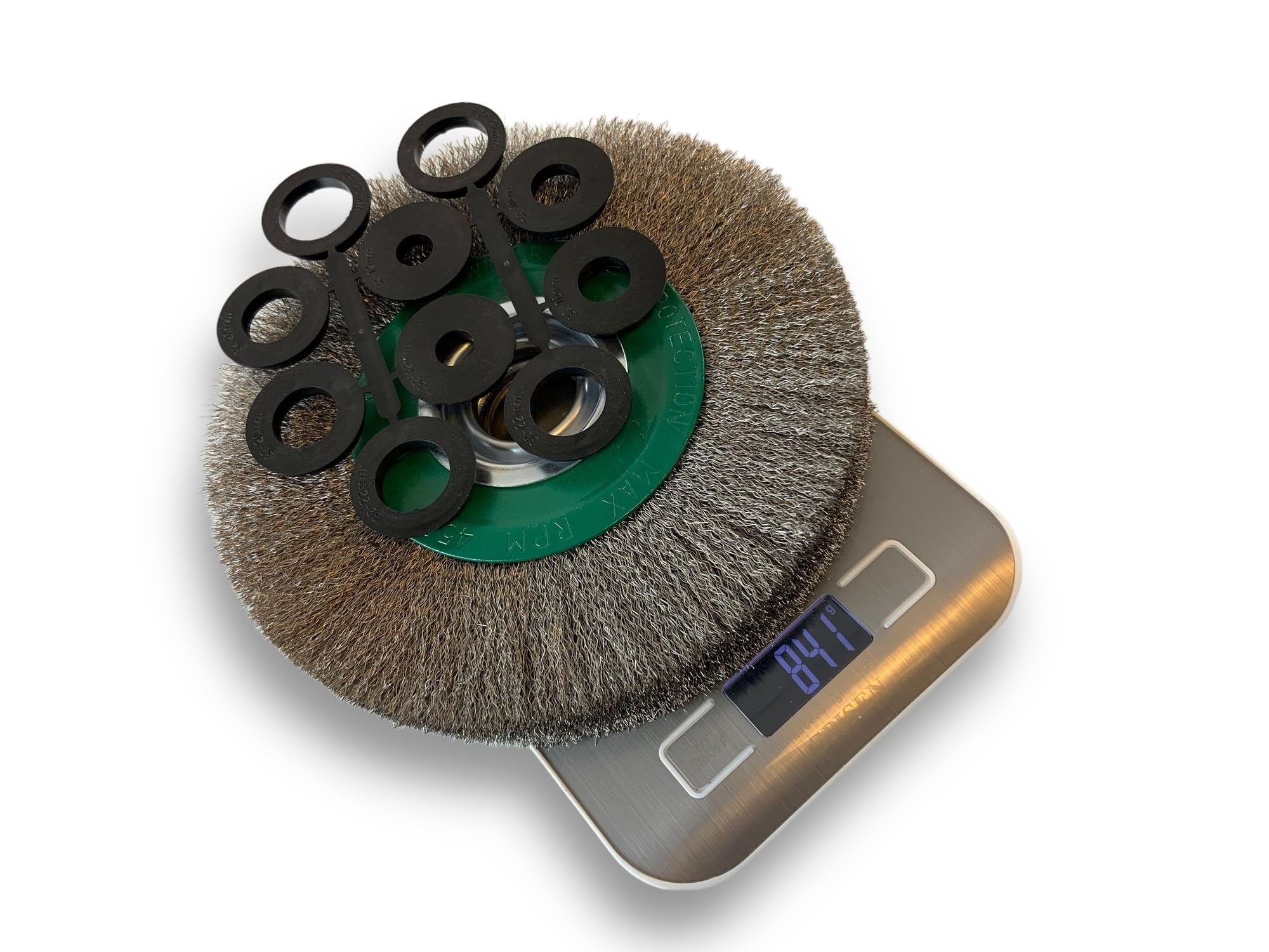 Brosse circulaire INOX | Ø 200 mm | Epaisseur 3 rangs | Fil souple 0.20 mm ondulé | Alésage 32 mm + réducteur bague 25/22/20/16/12 mm | Touret meuleuse affûteuse ponceuse | Kibros 238203IV