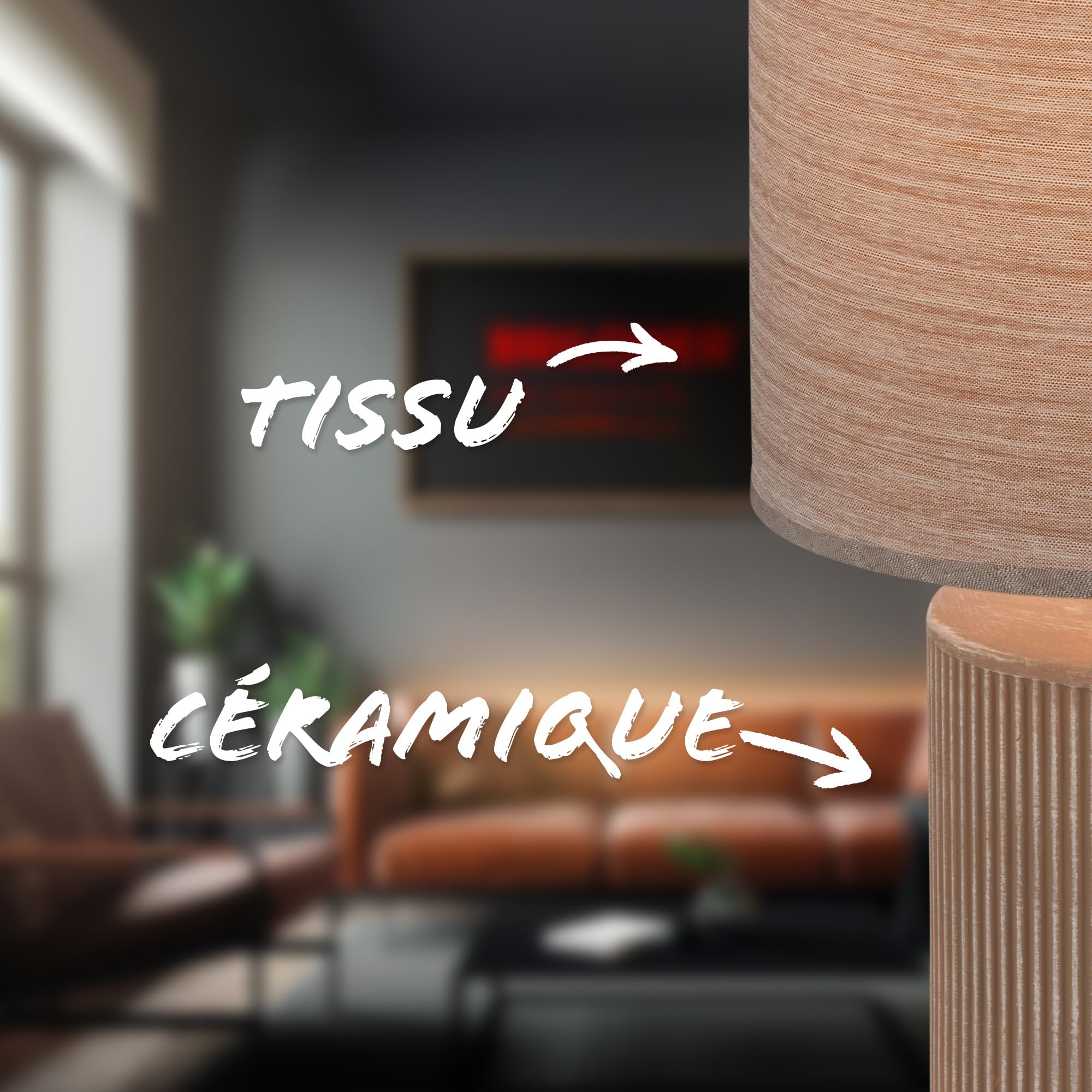 Lampe De Table BRILONER - Abat-jour Tissu, Pied Céramique Marron - 22x37,5cm - E14 Max 10W