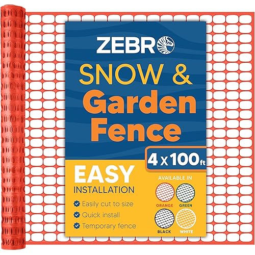 ZEBRO 4' x 100' Orange Plastic Garden Fence Roll – Standard Duty Safety Netting for Snow, Poultry, Deer, Dogs – Reusable Outdoor Barrier for Yard, Landscaping, Animal Protection
