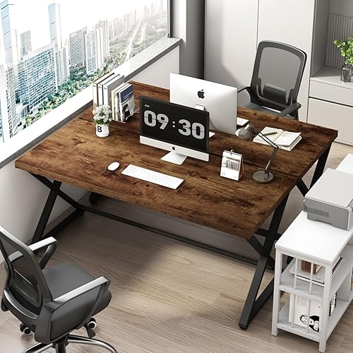 Miniatura 7 de IBF Escritorio rústico para computadora, escritorio industrial de oficina en casa de 47 pulgadas, escritorio de trabajo de metal de madera de granja