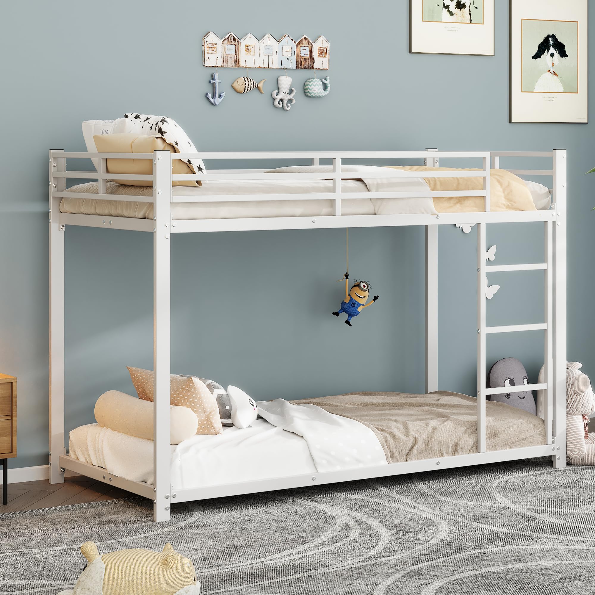 Generisch 90 x 200 lettini per bambini, letti a castello, letti in ferro, forma classica, colore bianco