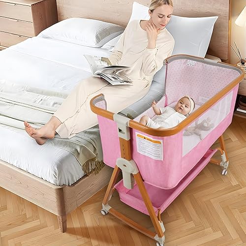 Miniatura 9 de BIERUM Moisés, cuna 4 en 1, moisés de noche para bebé, cuna de 6 alturas ajustables con ruedas y mosquiteras, bolsa de almacenamiento grande y