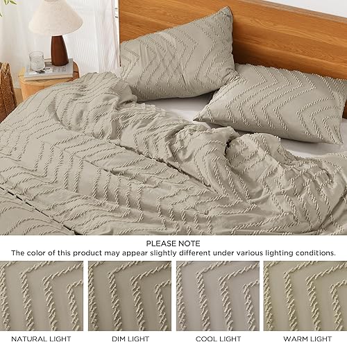 Miniatura 7 de Litanika - Juego de edredón queen color avena, ligero, capitoné de cheurón de 3 piezas, edredón de relleno alternativo esponjoso, para regalo