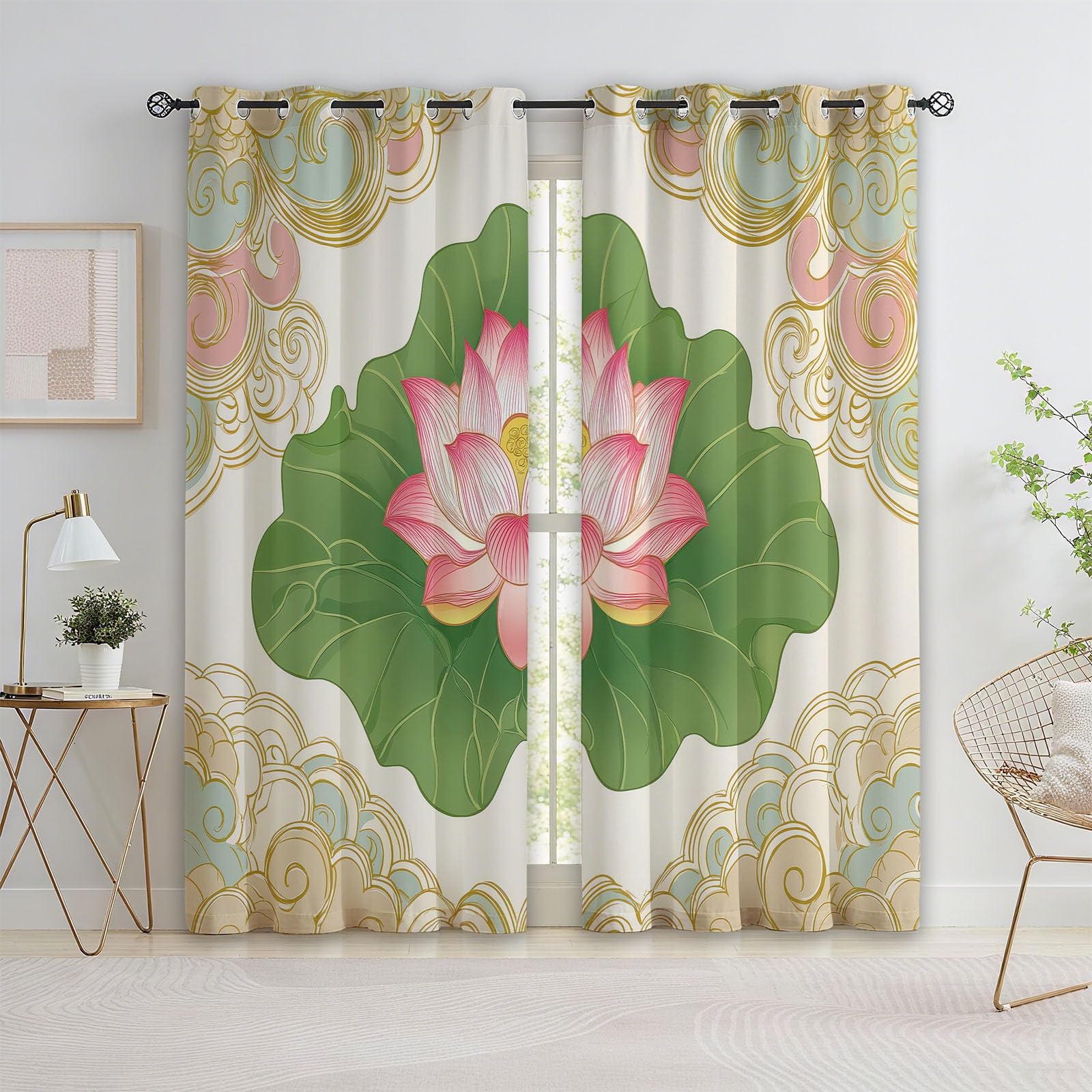 Jaune Rideaux Occultants Thermiques 183 x 214 cm Motifs Floraux Motifs Nuages Bon Augure – Rideaux Isolants Anti-Froid & Anti-Chaleur, Tissu Épais Haut de Gamme, Parfait pour Salon, Chambre ou Bureau