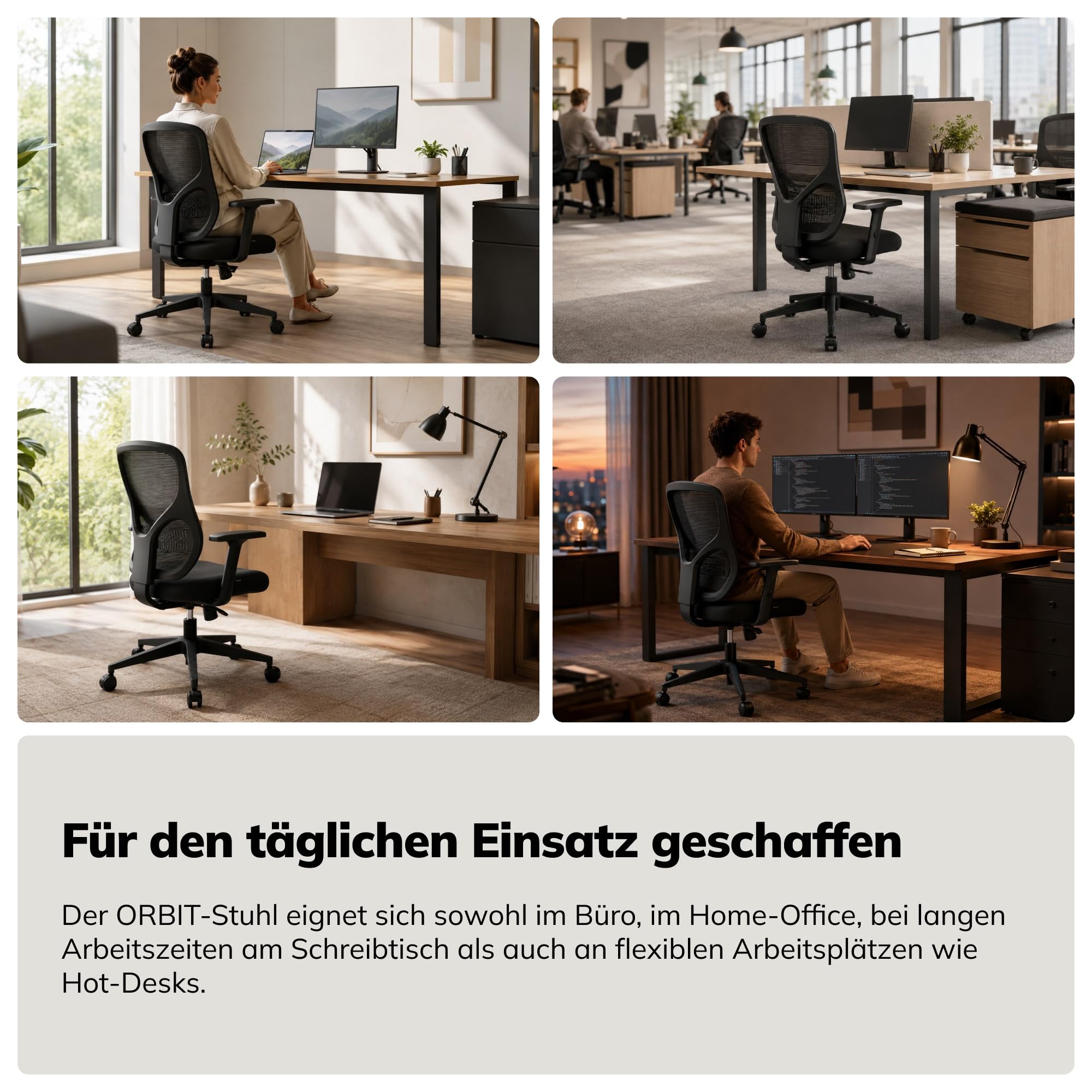 Jan Nowak Bürostuhl ergonomisch Schreibtischstuhl Netz 3D Armlehnen 130 kg | Drehstuhl, Computerstuhl mit Lordosenstütze, Wippmechanik mit 3 Arretierungen, breiter Sitzfläche, Rollen für Büro Homeoffice