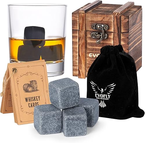 Regalos para hombres, regalos para papá y marido, 6 piedras de whisky con caja de madera, ideas únicas de regalo de cumpleaños de aniversario para