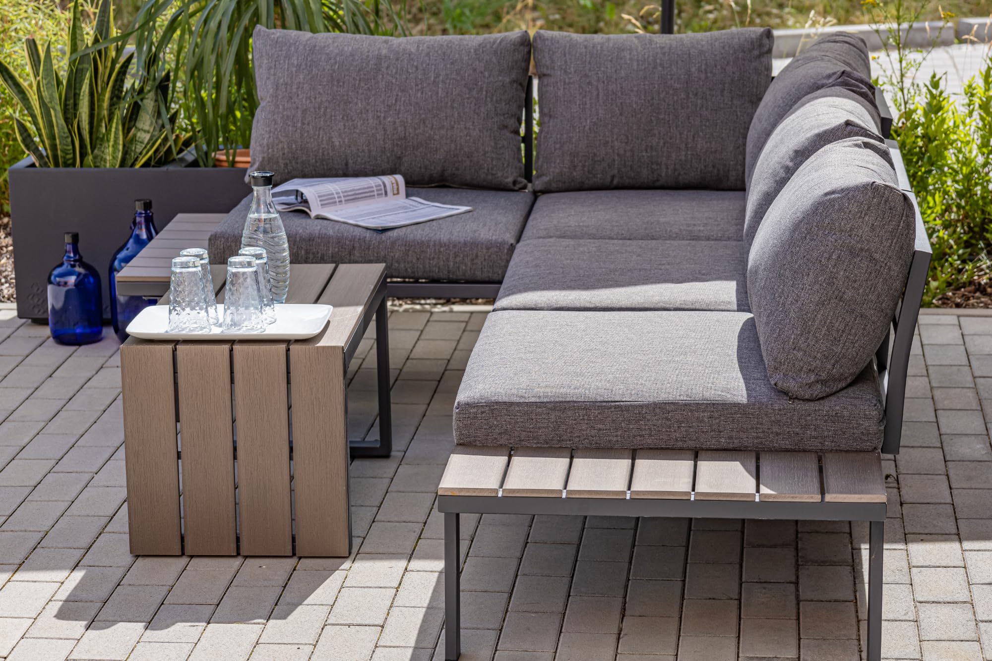 Ondis24 Lounge-Set Gartenmöbel Ecksitzgarnitur, Sitzgruppe für 4-5 Personen, Gartenlounge mit Tisch Sitzkissen, Balkonmöbel Essgruppe Garten, Lounge Sitzgarnitur