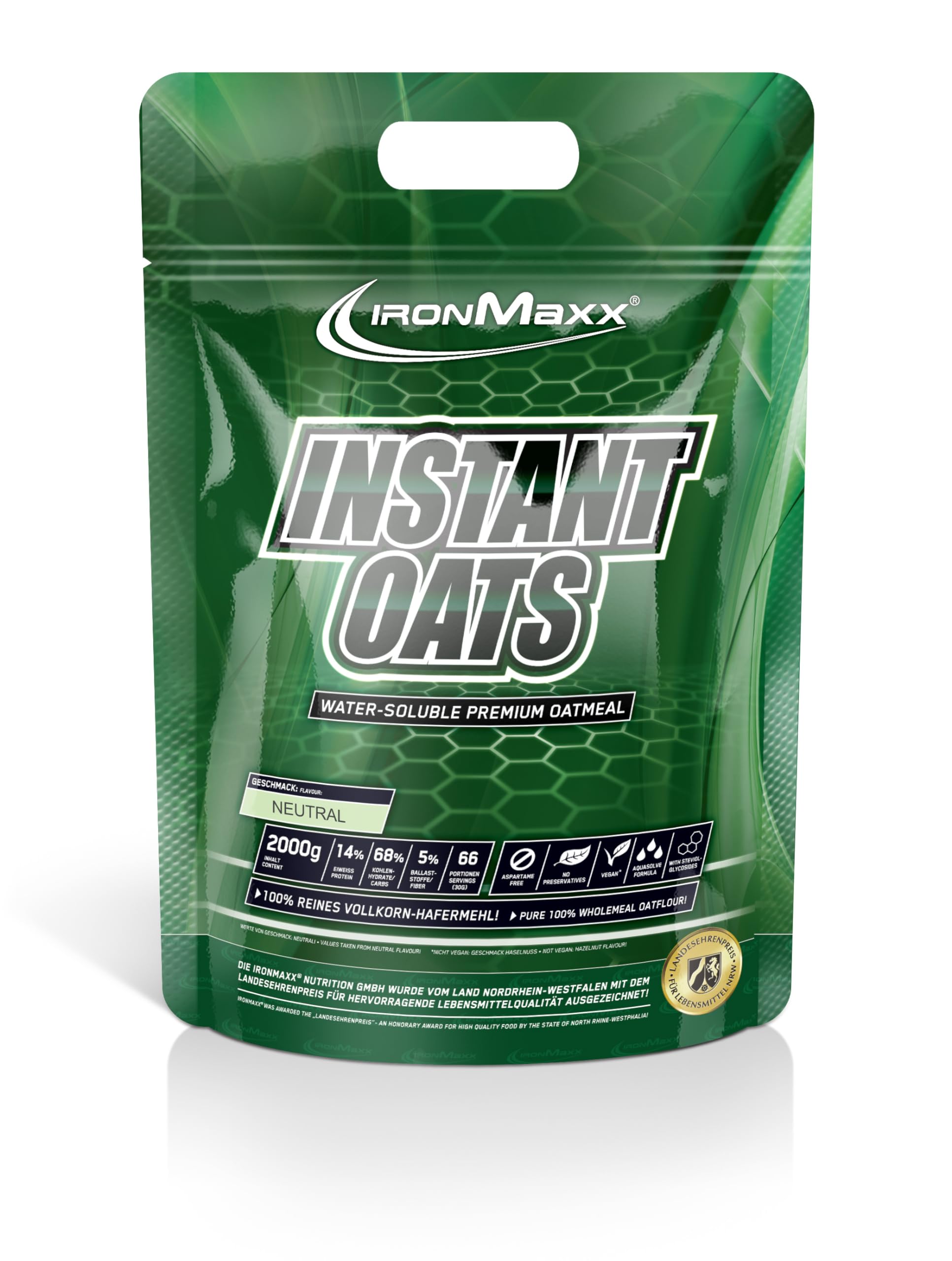 IronMaxx Instant Oats płatki owsiane – neutralny worek 2000 g | naturalny wegański gainer | niski poziom cukru i bez substancji konserwujących