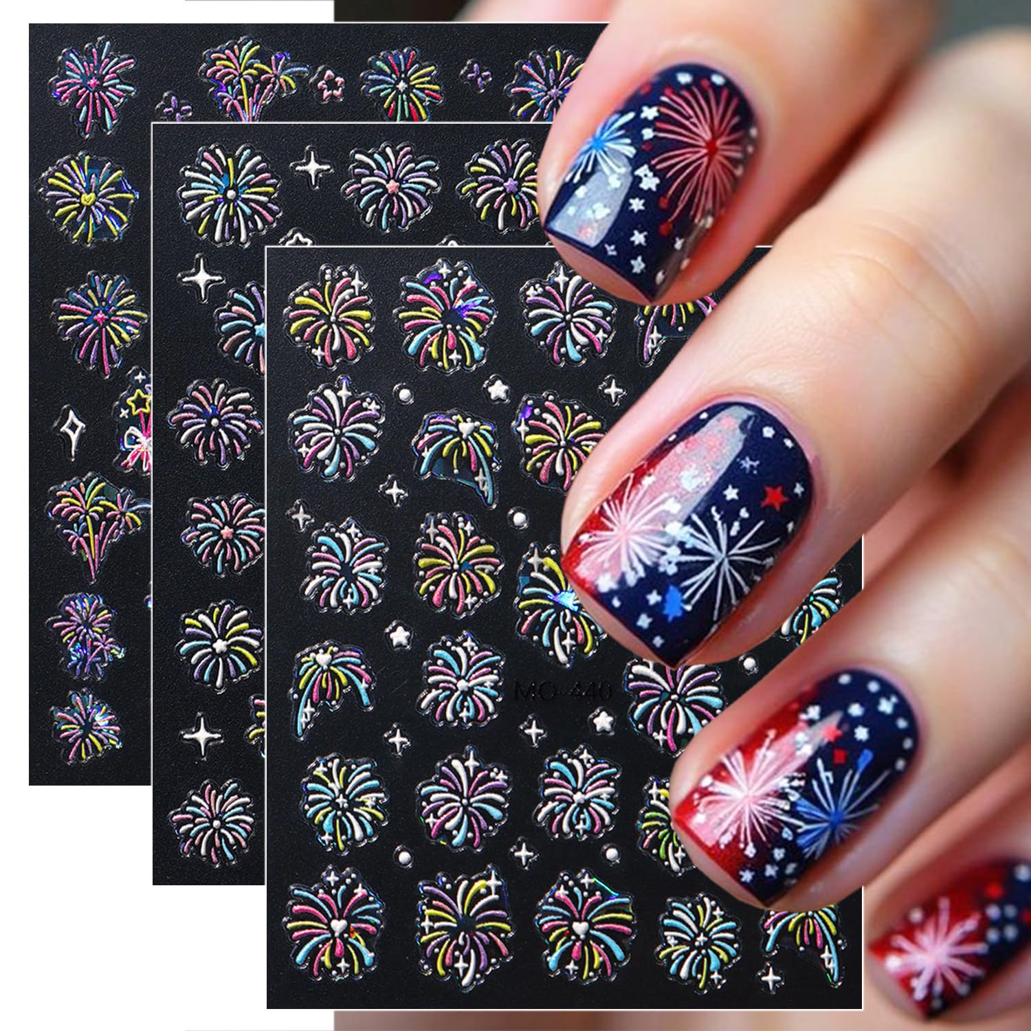 3 Sheets 4th of July Nail Decals for Nail Art 5D Embossed Nail Art Stickers Self-Adhesive Independence Day Patriotic Nail Stickers Fourth of July Nail