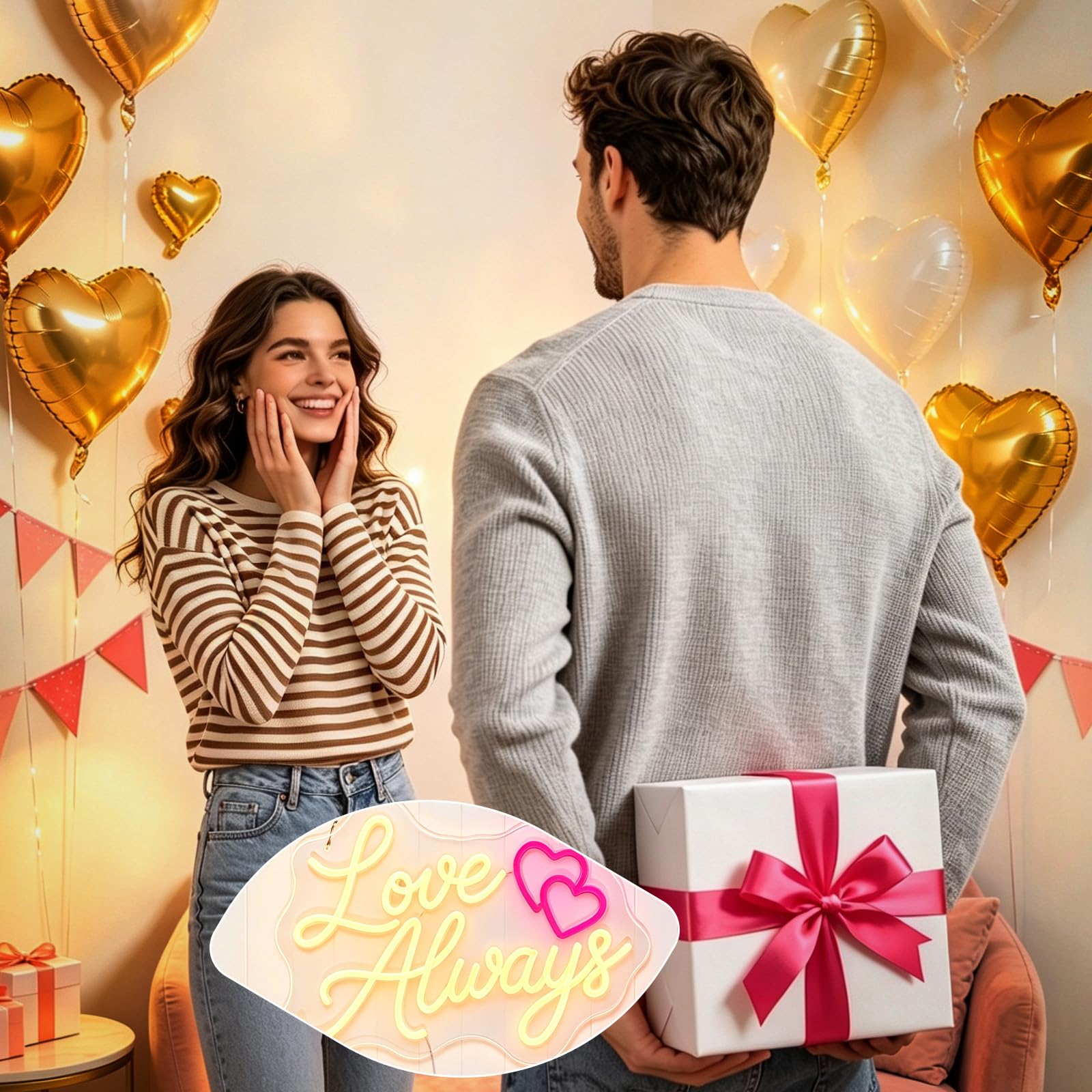 Love Always - Insegna al neon per decorazione da parete, LED dimmerabile Love Always Lights Up, alimentata tramite USB, per proposta di matrimonio, fidanzamento, regali per San Valentino
