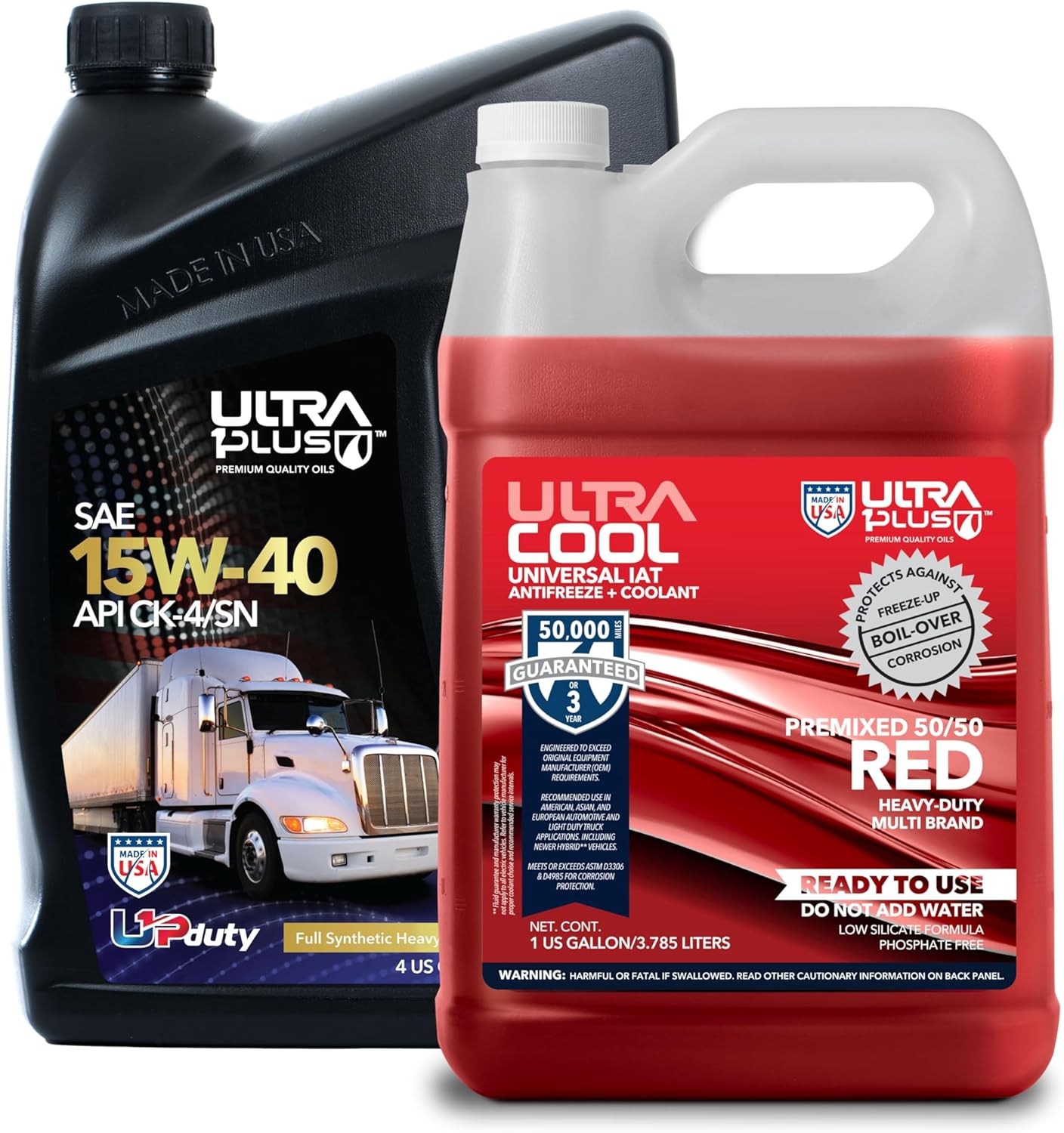 ULTRA 1PLUS SAE 15W-40 Full Synthetic Heavy-Duty Motor Oil, API CK-4/SN & Universal Antifreeze Coolant