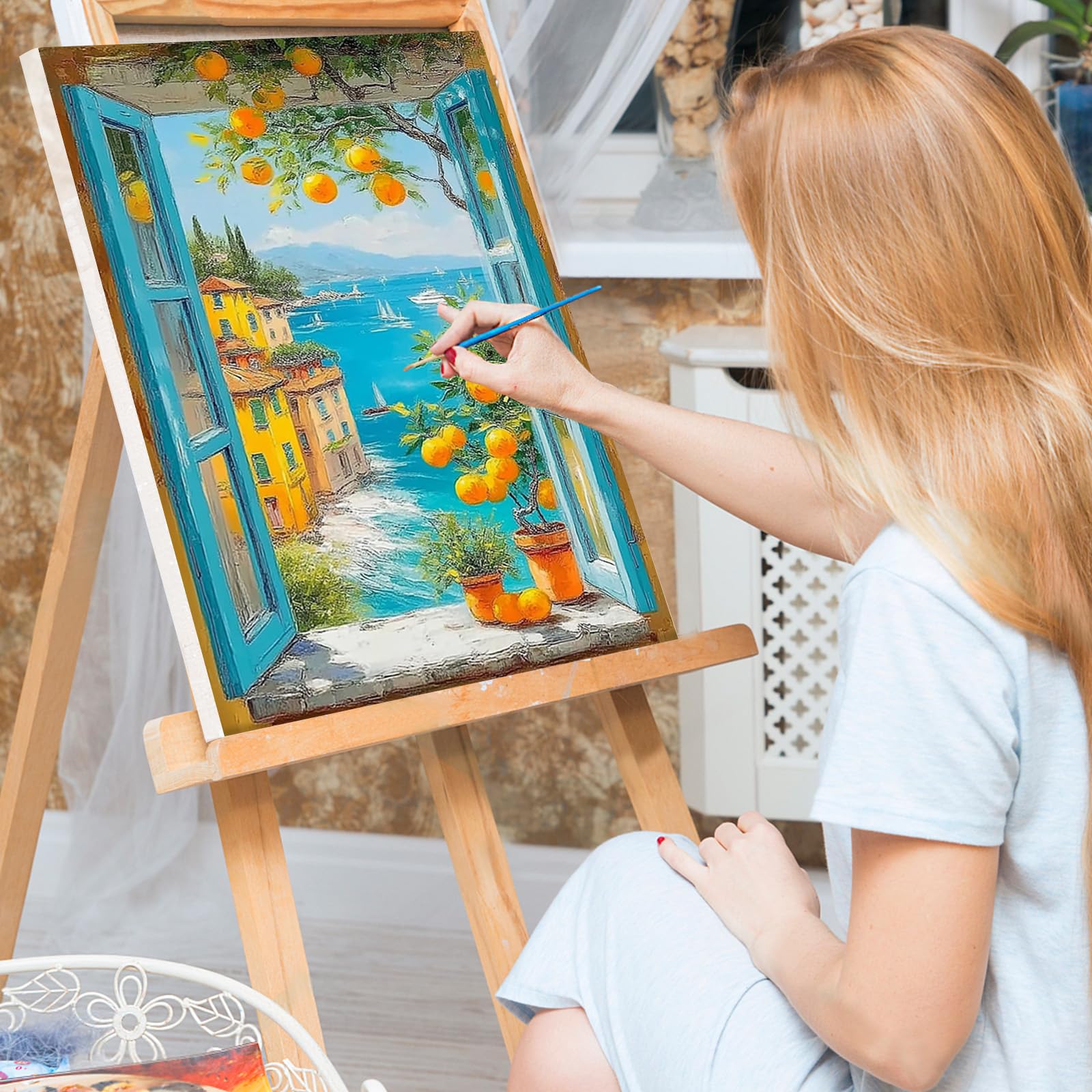Lxmsja Pintar por Numeros Paisaje Adultos con Marco, DIY Cuadros para Pintar Limón Colorear por Números Lienzos, Pintura Acrilica Manualidades Adulto Decoracion Hogar Pared 20x30cm — view 3