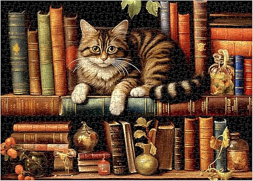 Miniatura 2 de Rompecabezas vintage de gato para adultos de 1000 piezas, divertidos rompecabezas de libro de gatitos, rompecabezas de animales retro como
