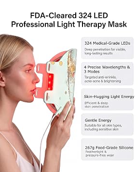 Red Light Therapy Mask for Face, FDA Cleared 324LEDs