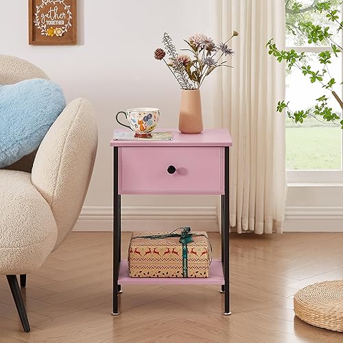 Miniatura 103 de VECELO - Juego de mesita de noche moderna de 2 piezas con cajón para sala de estar, dormitorio, marco de metal industrial, mesa, color marrón