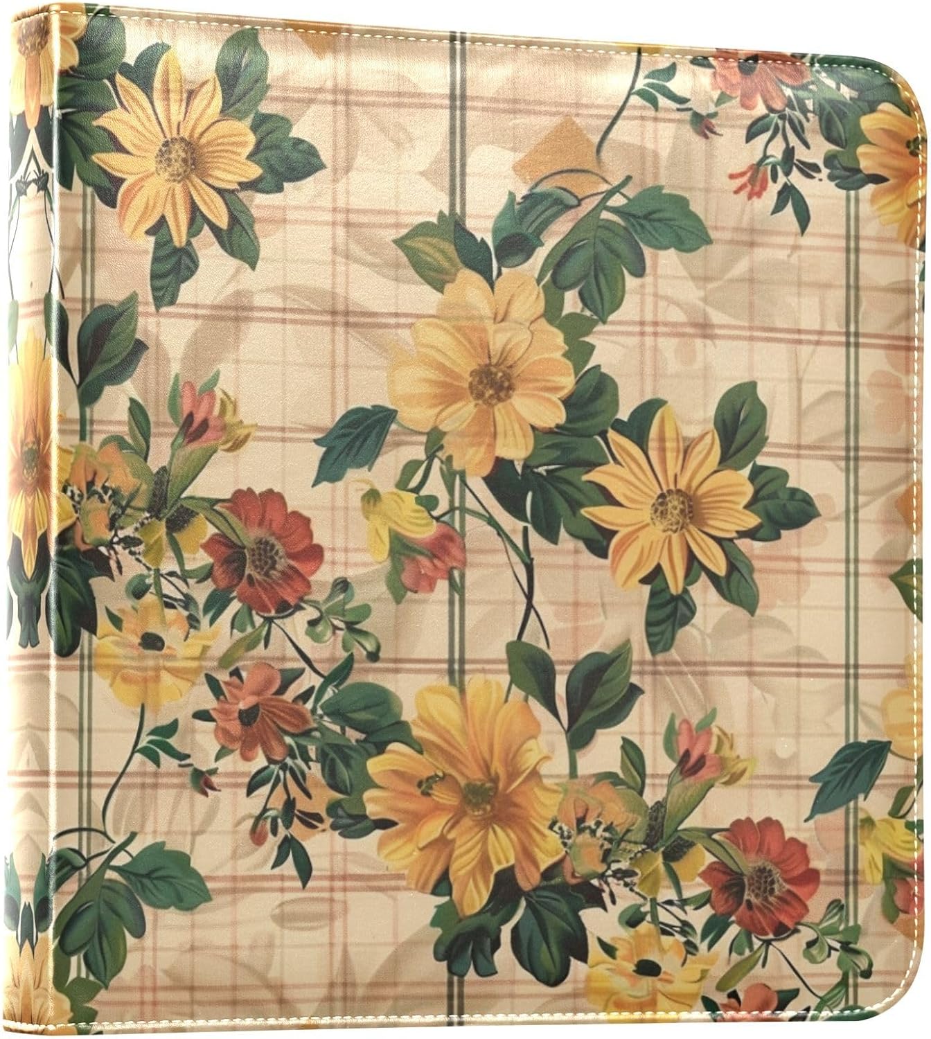 JIPONI Vintage Plaid & Flowers Large Photo Album, DIY Leather Cover Scrapbook Albums for 4x6 5x7 6x8 Pictures, Self Adhesive Memory Book for Wedding, Baby, Family