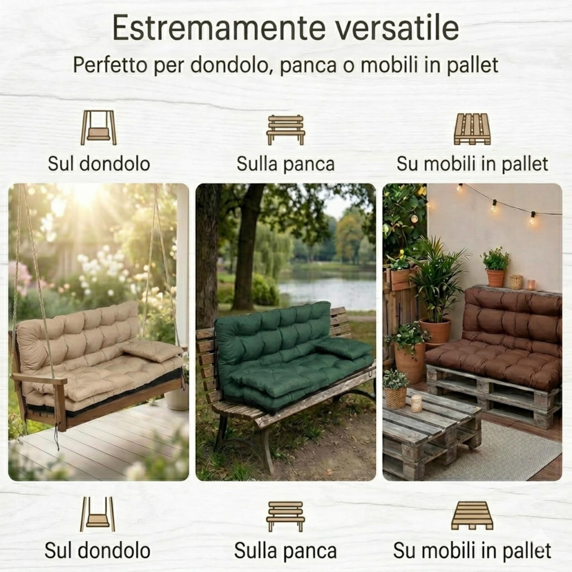 Cuscino impermeabile per altalena da giardino, cuscino per altalena, cuscino per dondolo 180 cm, cuscino da giardino, cuscino per panca (beige)