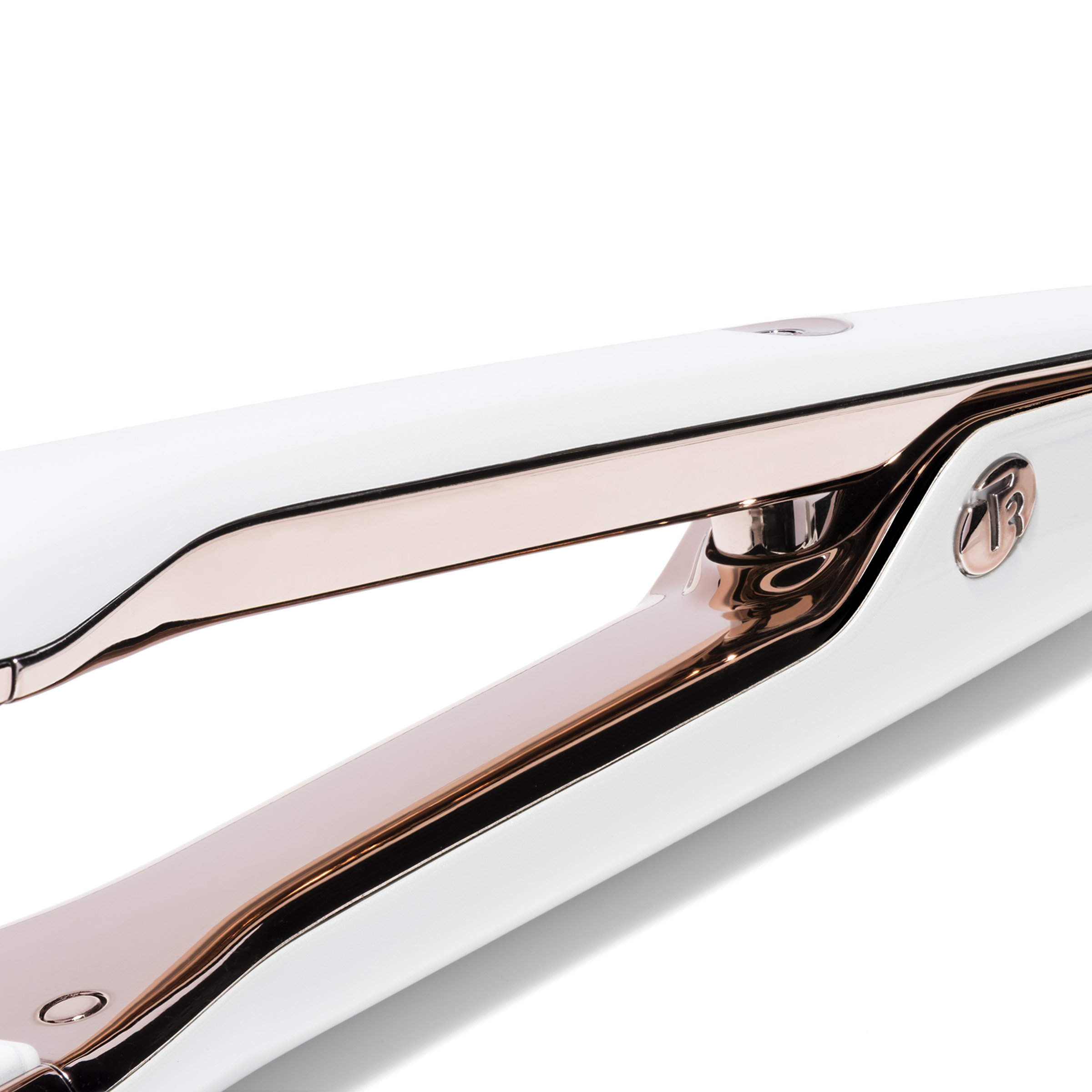 T3 Singlepass X Plancha de peinado de mezcla de cerámica personalizada y plancha plana Ionic para alisar cabello ancho y para pelo fino, grueso o largo, color blanco/oro rosa, 38 mm