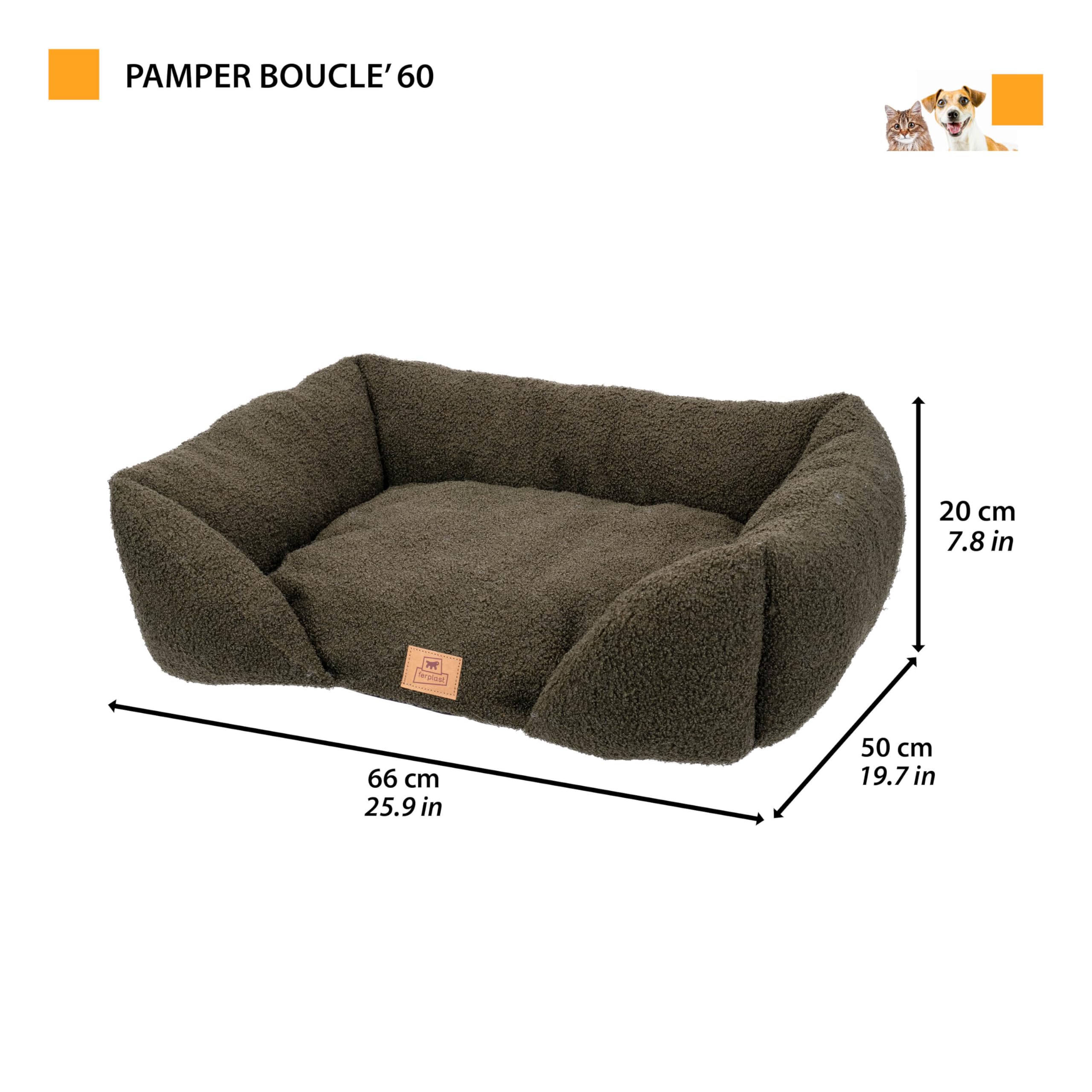 Ferplast Cuccia Cane Cuscino per Cani di medie dimensioni, Cuccia Gatto, Tessuto Lavabile in Bouclé Sintetico, Imbottitura Soffice, 66 x 50 x h 20 cm. Verde