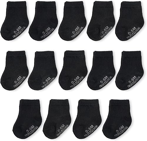Fruit of the Loom Paquete de 14 calcetines elásticos de algodón Grow & Fit Flex Zones para bebé, unisex, niñas, niños