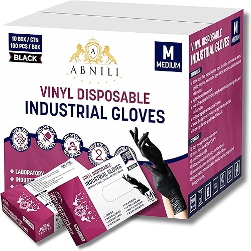 Abnili Disposable Gloves, Vinyl Gloves, 4.5Mil, Medium, Gloves Disposable Latex Free, Powder Free, Cleaning Gloves, Food Safe