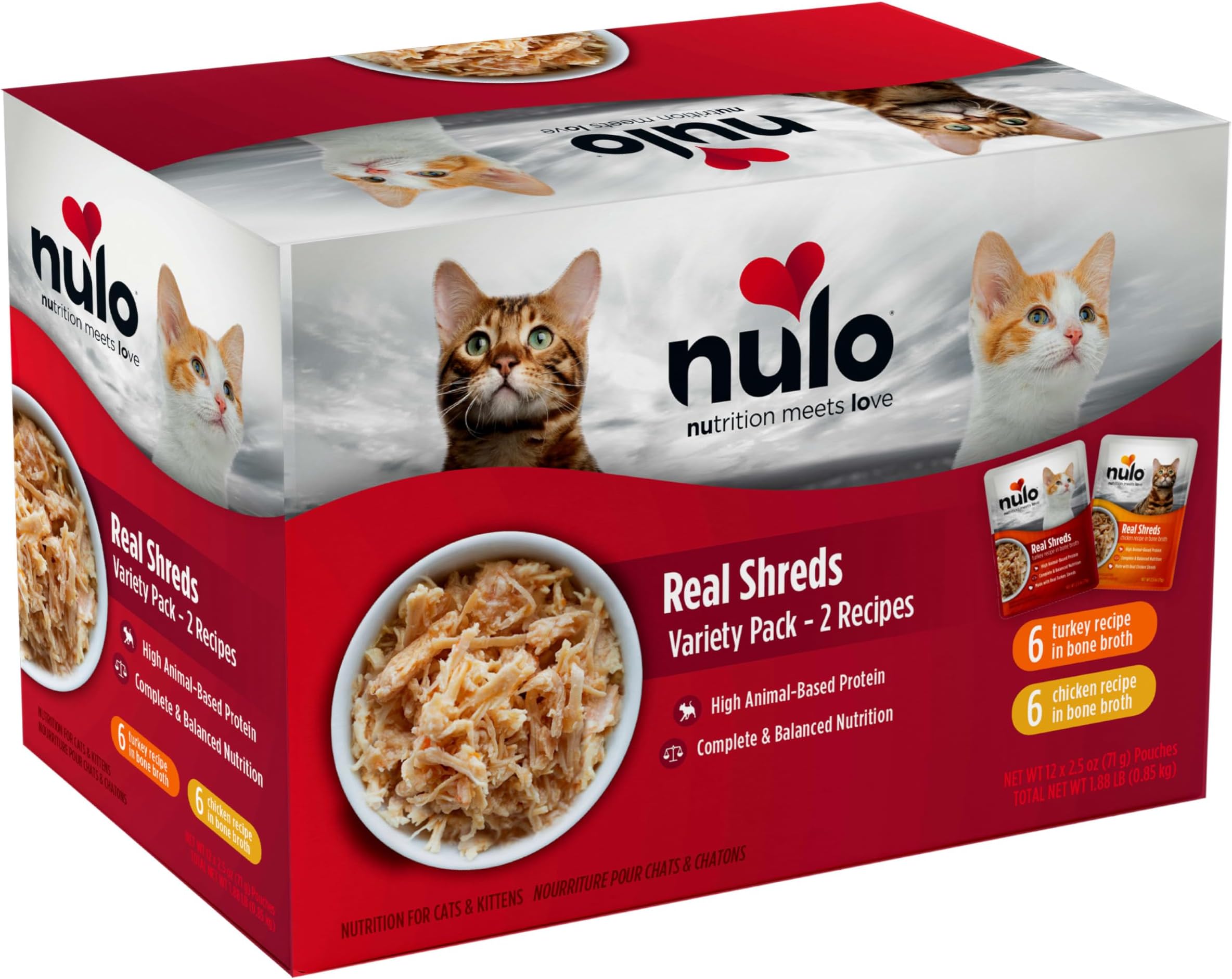 Real Shreds Food Topper Nutrition for Cats & Kittens, Variety Pack, 2.5 Ounce Pouches, 12 Count