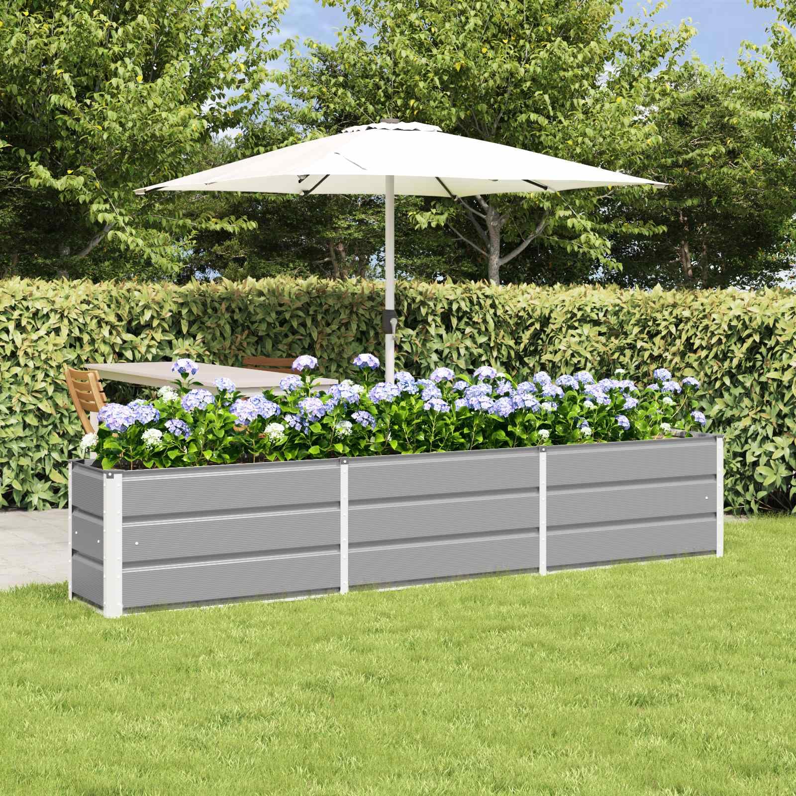 IKAYAA Metal Raised Beds Galvanised Raised Bed for Garden Raised Planters Outdoor Large for Growing Flowers,Herbs and Vegetables-Light grey-240 x 40 x 45 cm