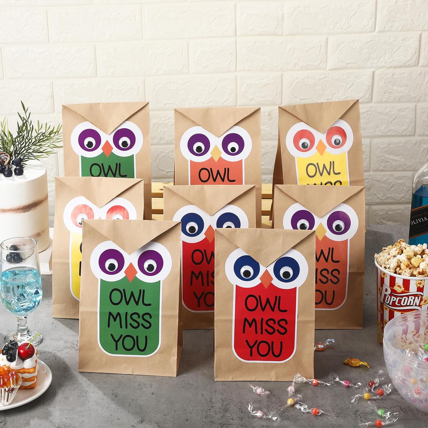 Motipuns 36 Pcs 2026 Graduation Party Decoartion Owl Graduation Party Gift Bags DIY Goodie Bag Owl Miss You Kraft Paper Candy Treat Bags with 36 Stickers for End of Year Students Supplies image 3