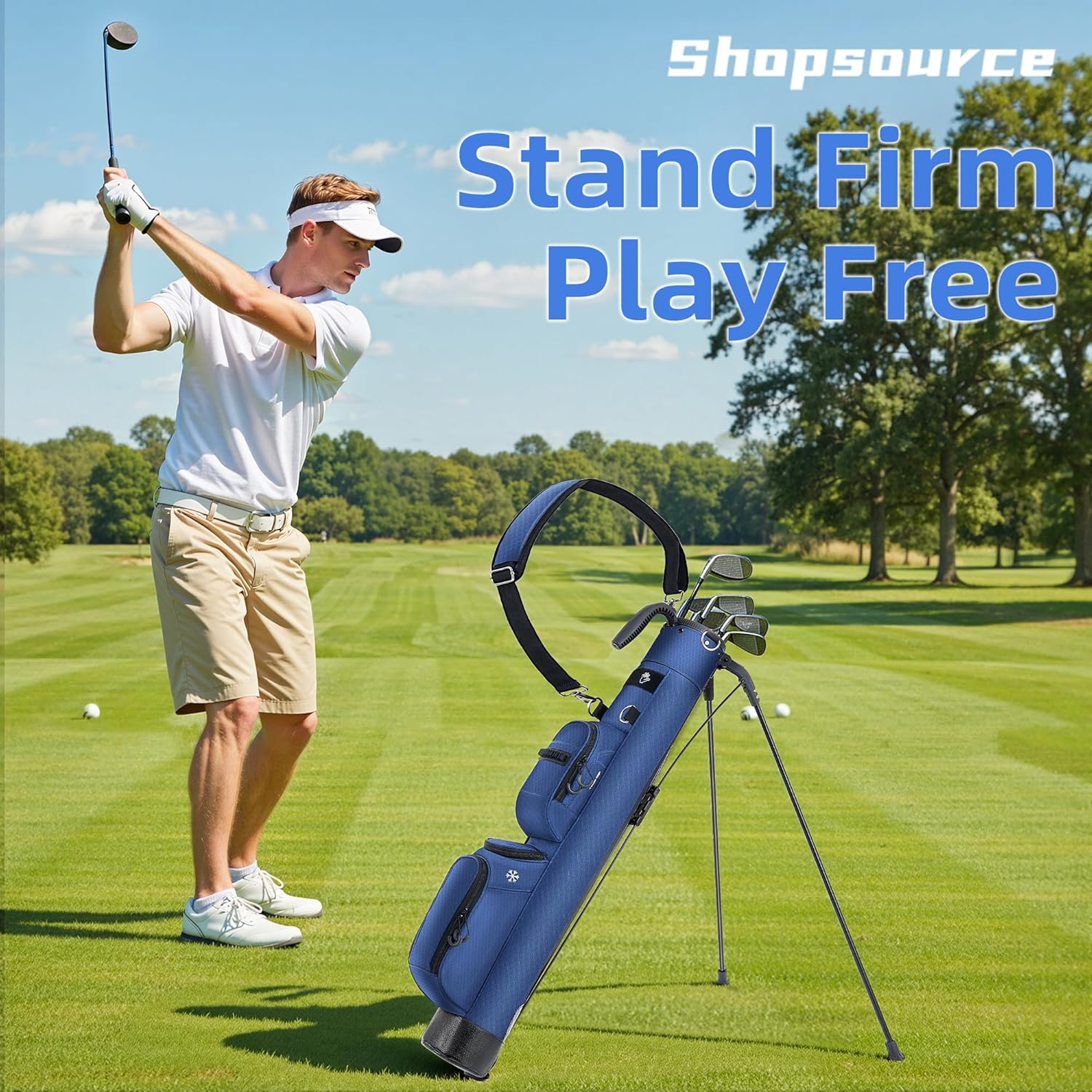 Shopsource Golf Stand Bag, Lightweight Par 3 Carry Bag with Insulated Cooler Pocket, Easy to Carry and Durable, Ideal for Driving Range Pitch n Putt Executive Courses, Grey