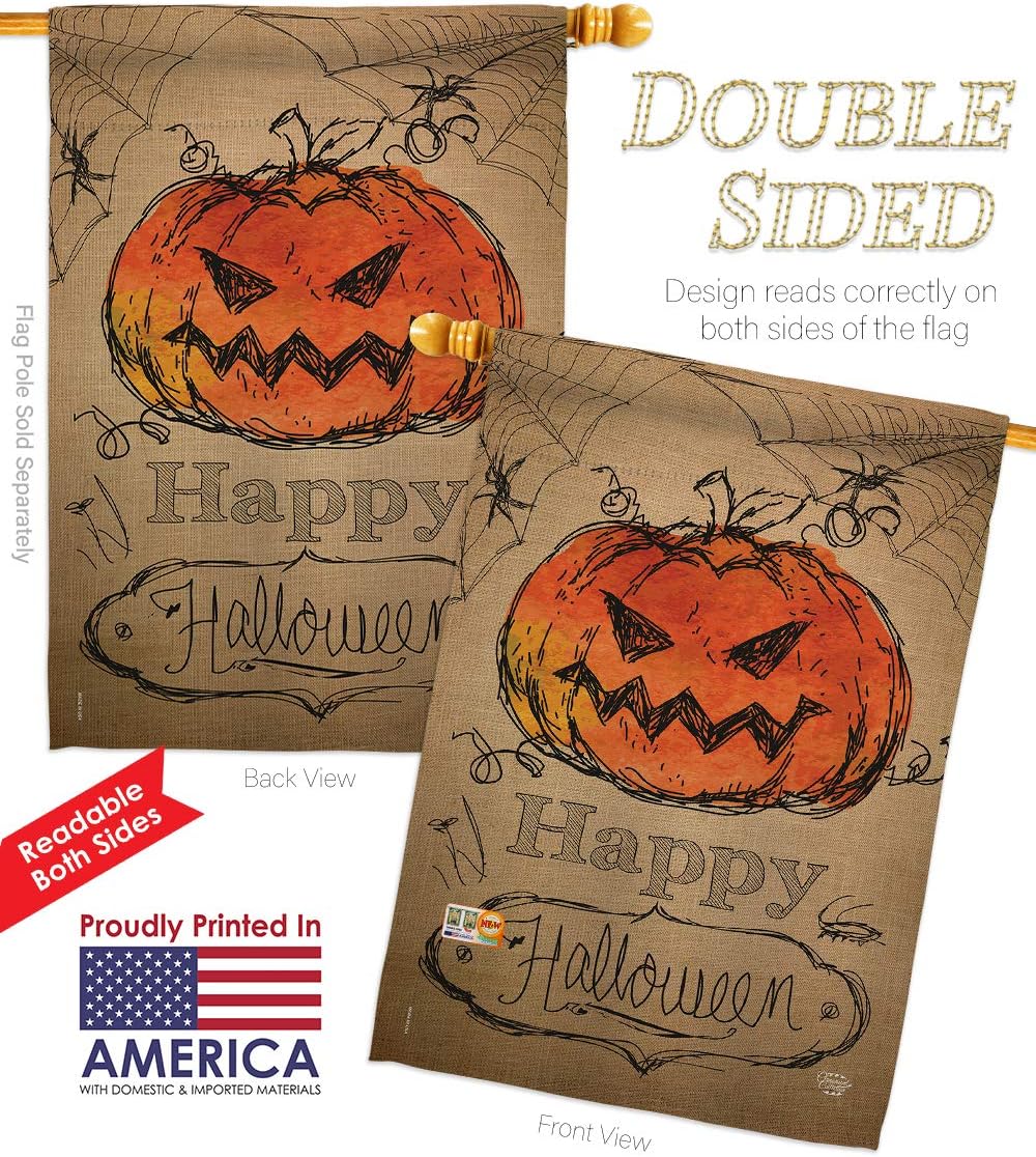 Happy Halloween House Flag Falltime Witch Trick or Treat Spooky Night Black Cat Season Autumntime Pumpkin Small Decorative Gift Yard Banner Double-Sided Made In USA 28 X 40