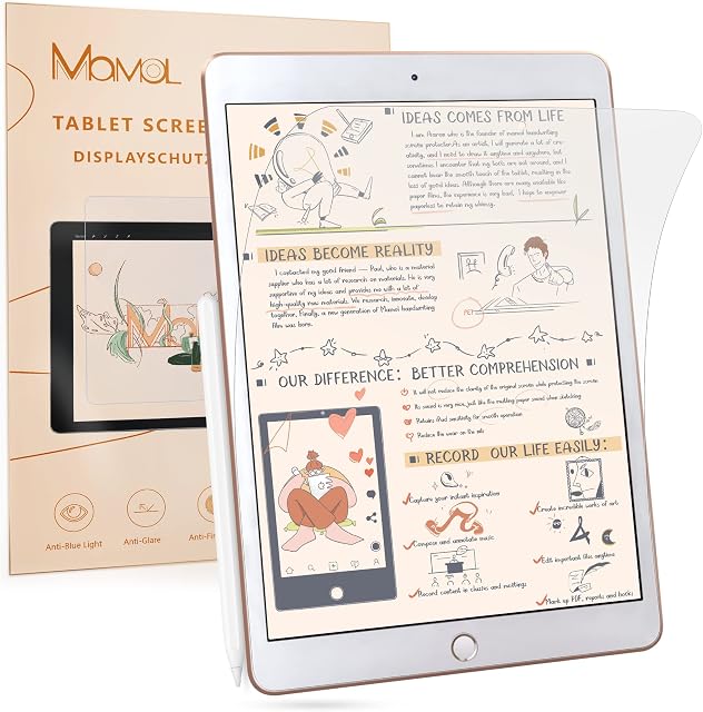 Mamol [2 Pack]Paper Screen Protector for iPad 9/8/7th Generation(10.2 Inch, 2019-2021Model),Matte PET Paper Screen Protector for Writing,Drawing,Anti Glare