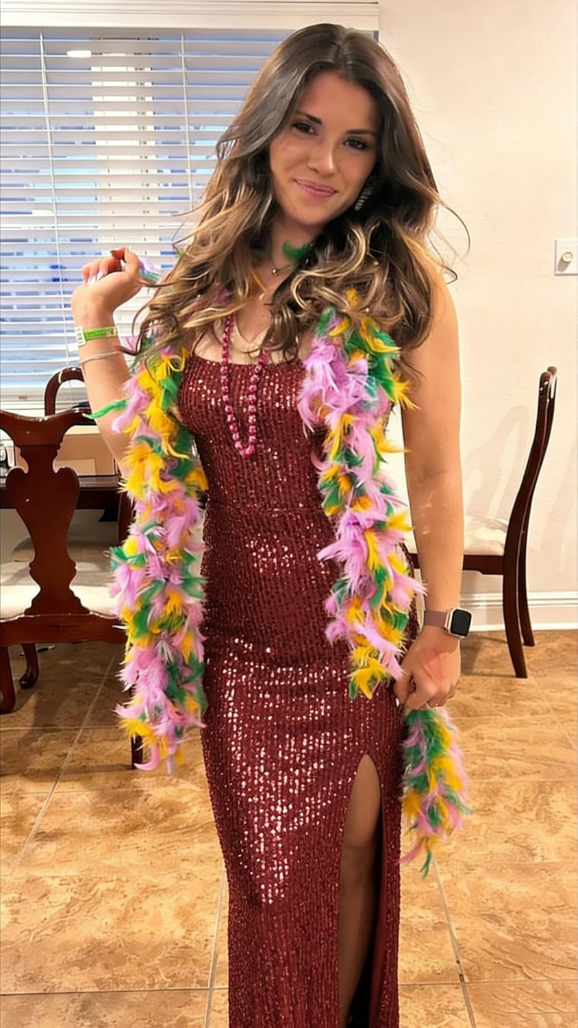 Sparkly Sequin Prom Dresses for Women Spaghetti Straps Square Neck Mermaid Long Formal Evening Dress with Slit WA129 - Image 6