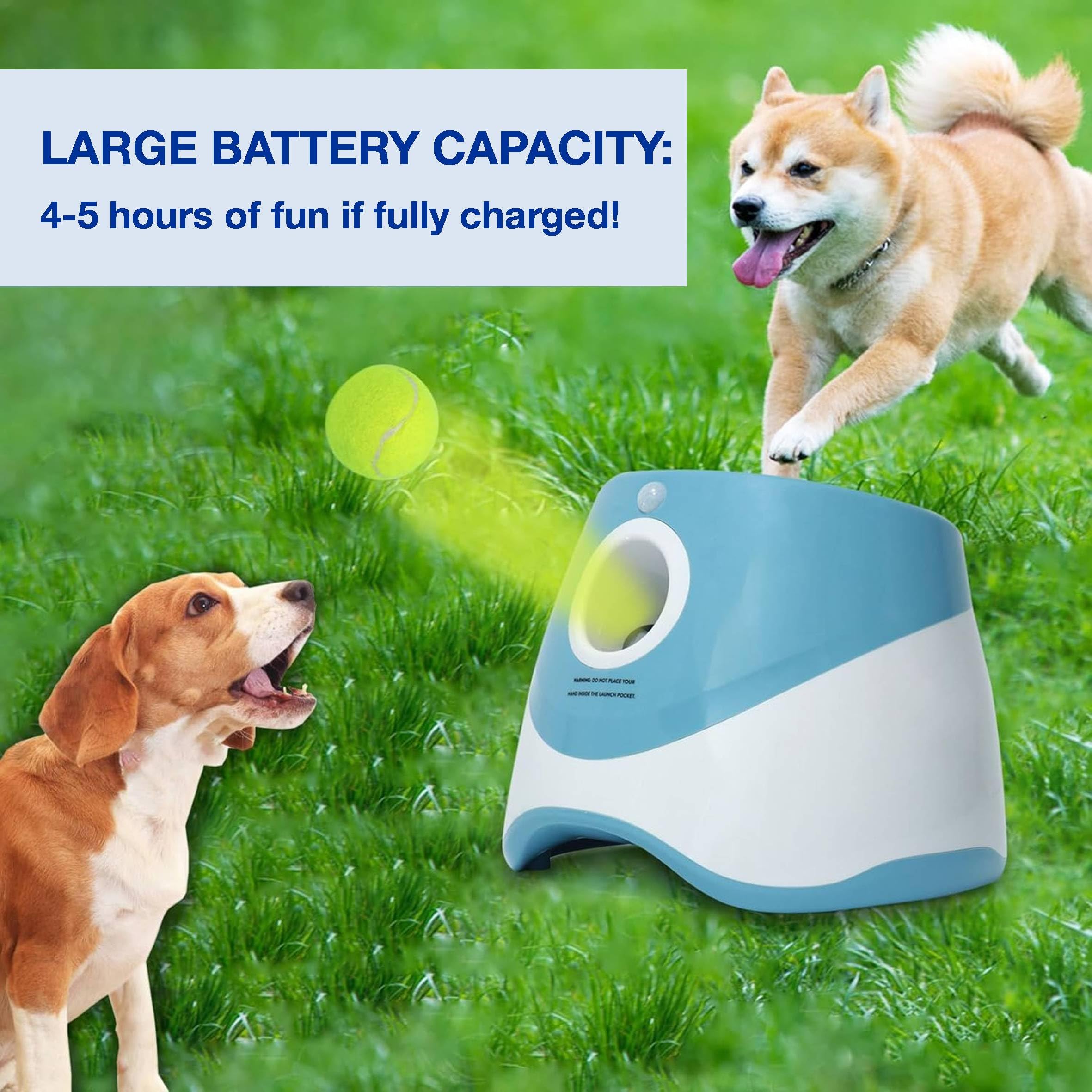 Automatische Bälle für Hunde mit einstellbaren Entfernungen 3/6/9 m, USB-Aufladung, Lithium-Akku 2200 mAh, inklusive 3 Tennisbällen – Spaß und Training für Ihren Hund