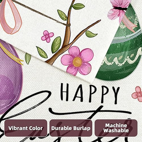 Miniatura 8 de EKOREST Banderas de jardín de Pascua para exteriores, huevos de Pascua en acuarela con ramas de flores, decoración de patio, decoración pequeña de