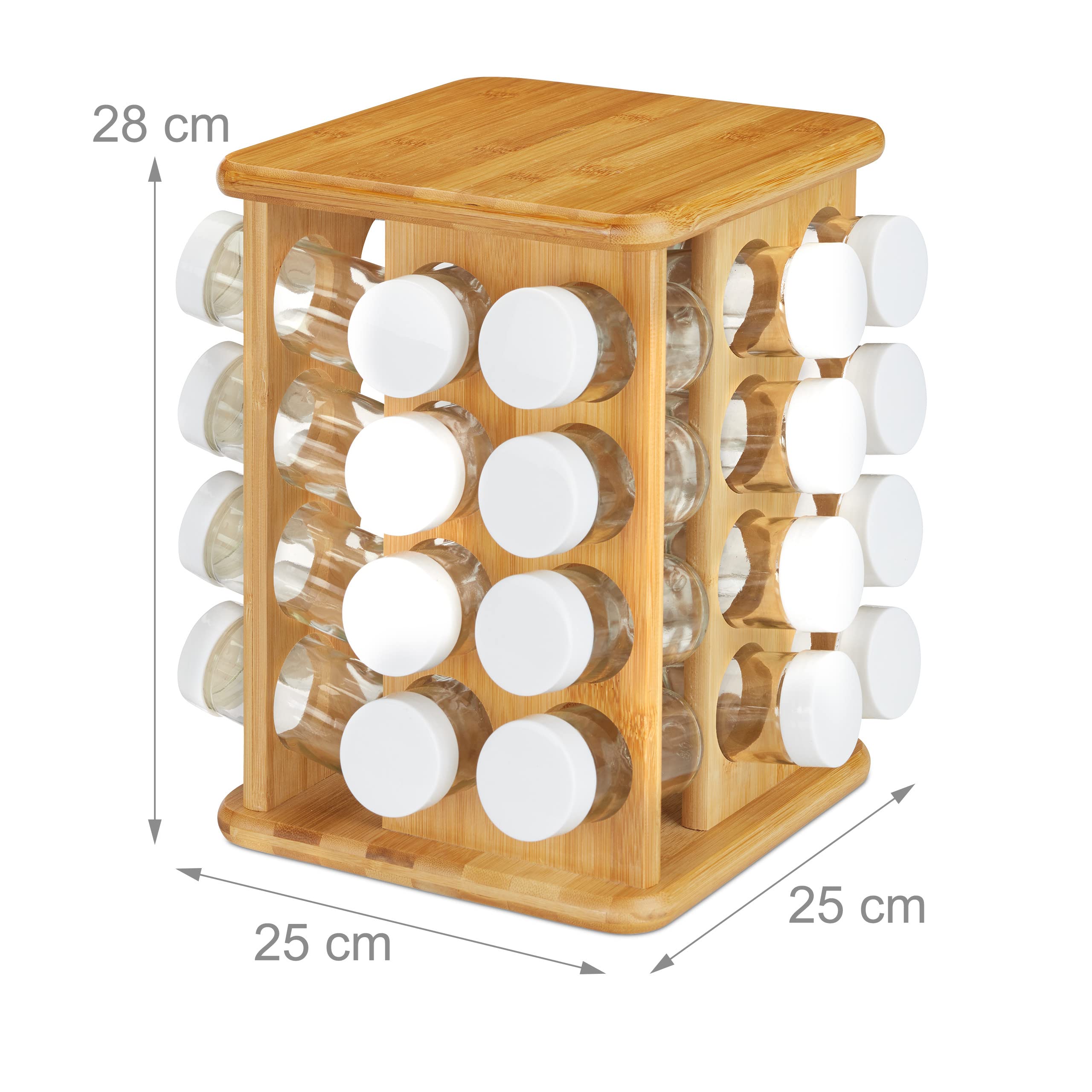 Relaxdays Porta Spezie XXL, Girevole, 32 Barattoli, Custodia Salvaroma, Espositore per Condimenti, Bambù, Legno Naturale
