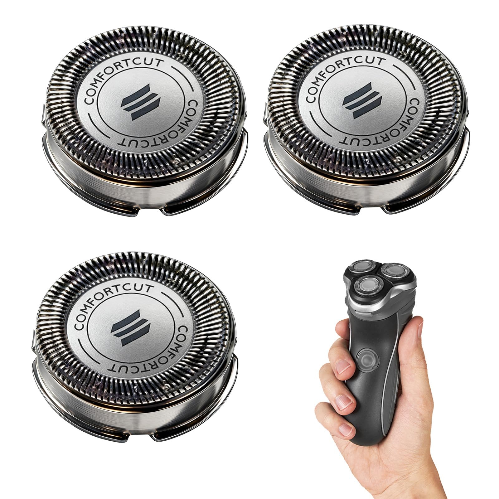 3 Piezas SH30/50 Cabezales de Recambio Compatible con Philips Series 5000/4000/3000/2000/1000/500, Cuchillas de Repuesto, Cabezale de Afeitadora, Sistema de Rotación de 360°, Accesorios