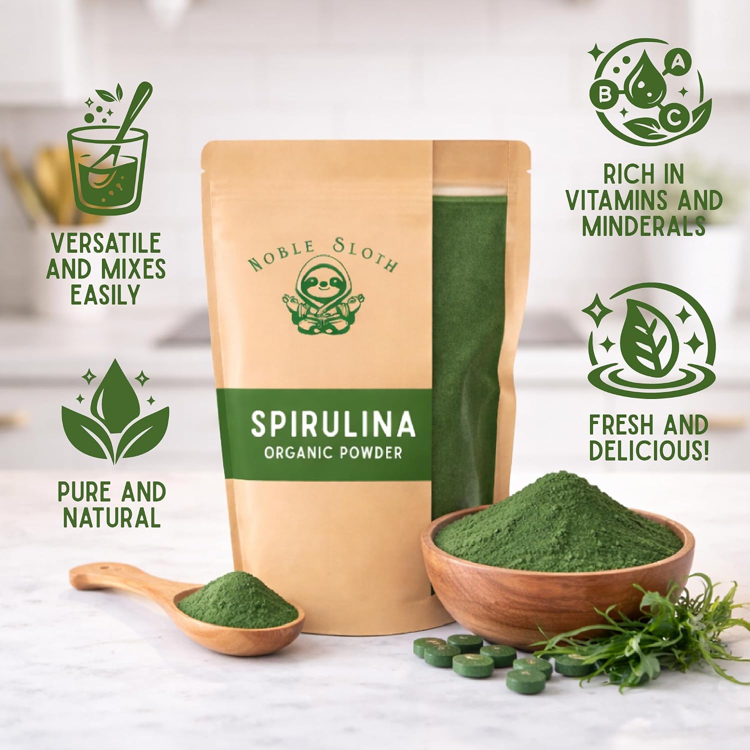 Organic Spirulina Powder Blue-Green Algae Superfood | Blue-Green Algae Superfood, 61% Vegan Protein with Phycocyanin & Chlorophyll, Non-GMO & Non-Irradiated