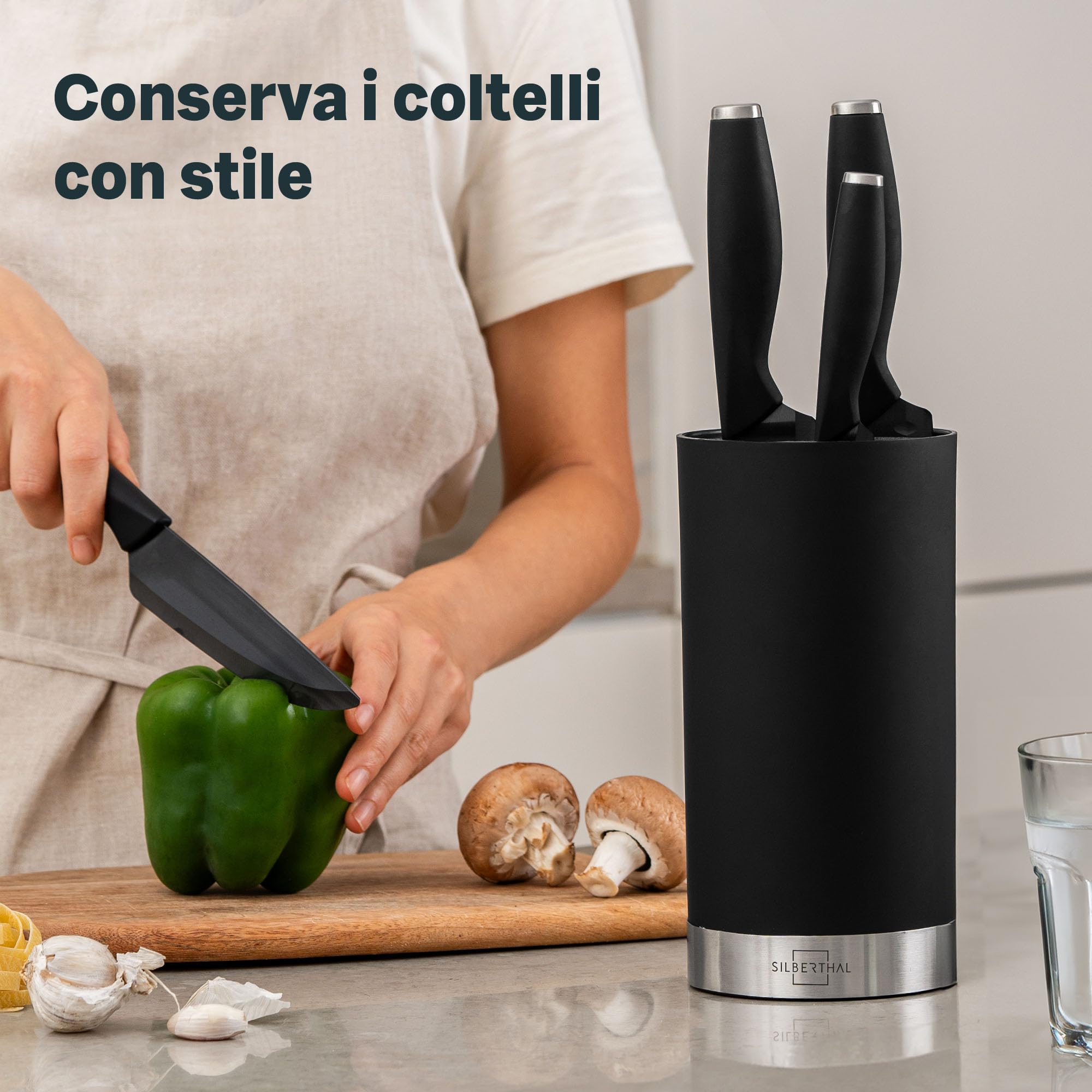 SILBERTHAL Ceppo portacoltelli vuoto e flessibile - Blocco portacoltelli da Cucina - Porta coltelli cucina Nero