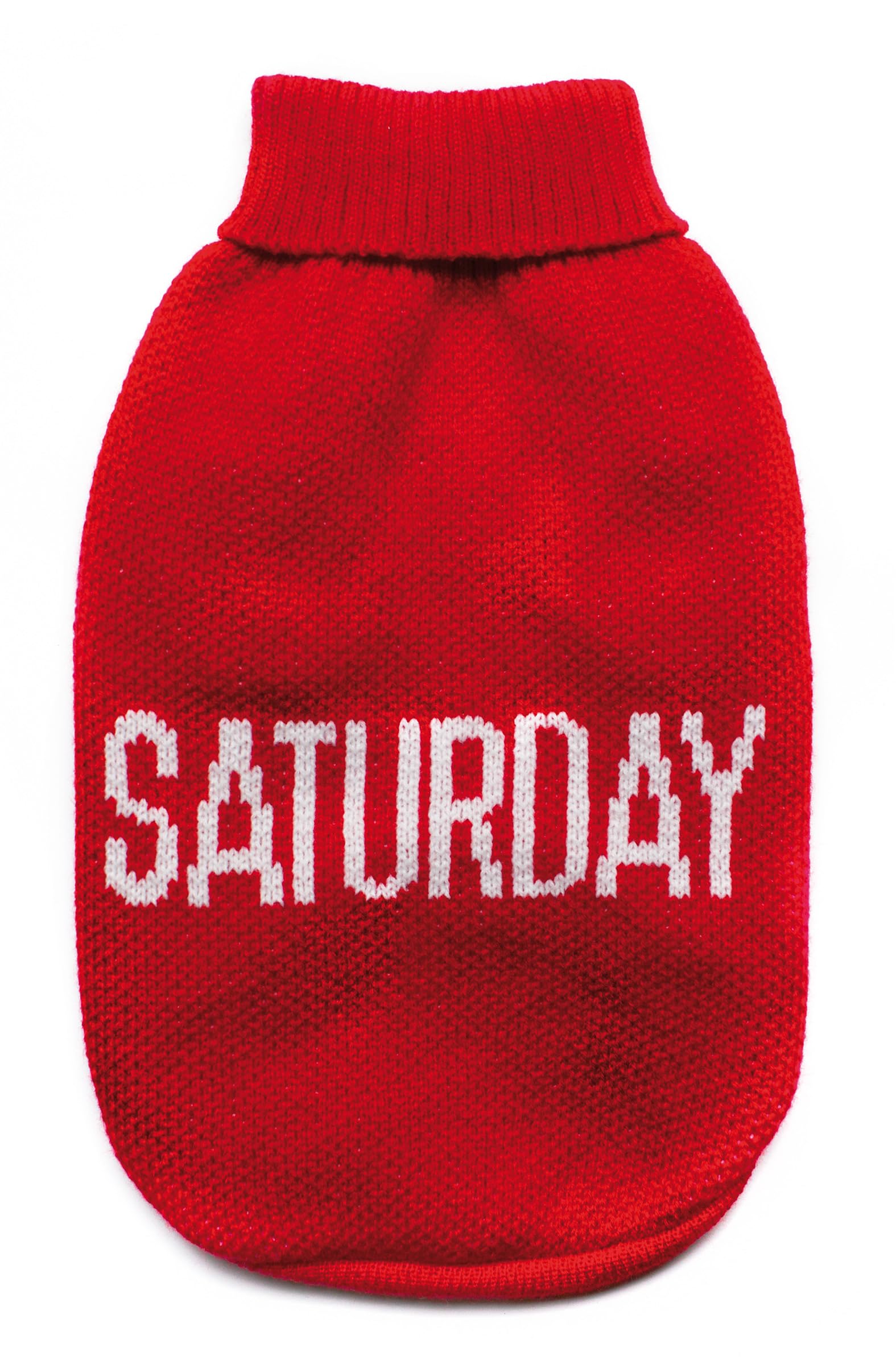 Record - Dog Sweater Everyday Soft High Neck Sweater with Elasticated Waistband, Embroidered Saturday | Red, M - Back Length 40cm